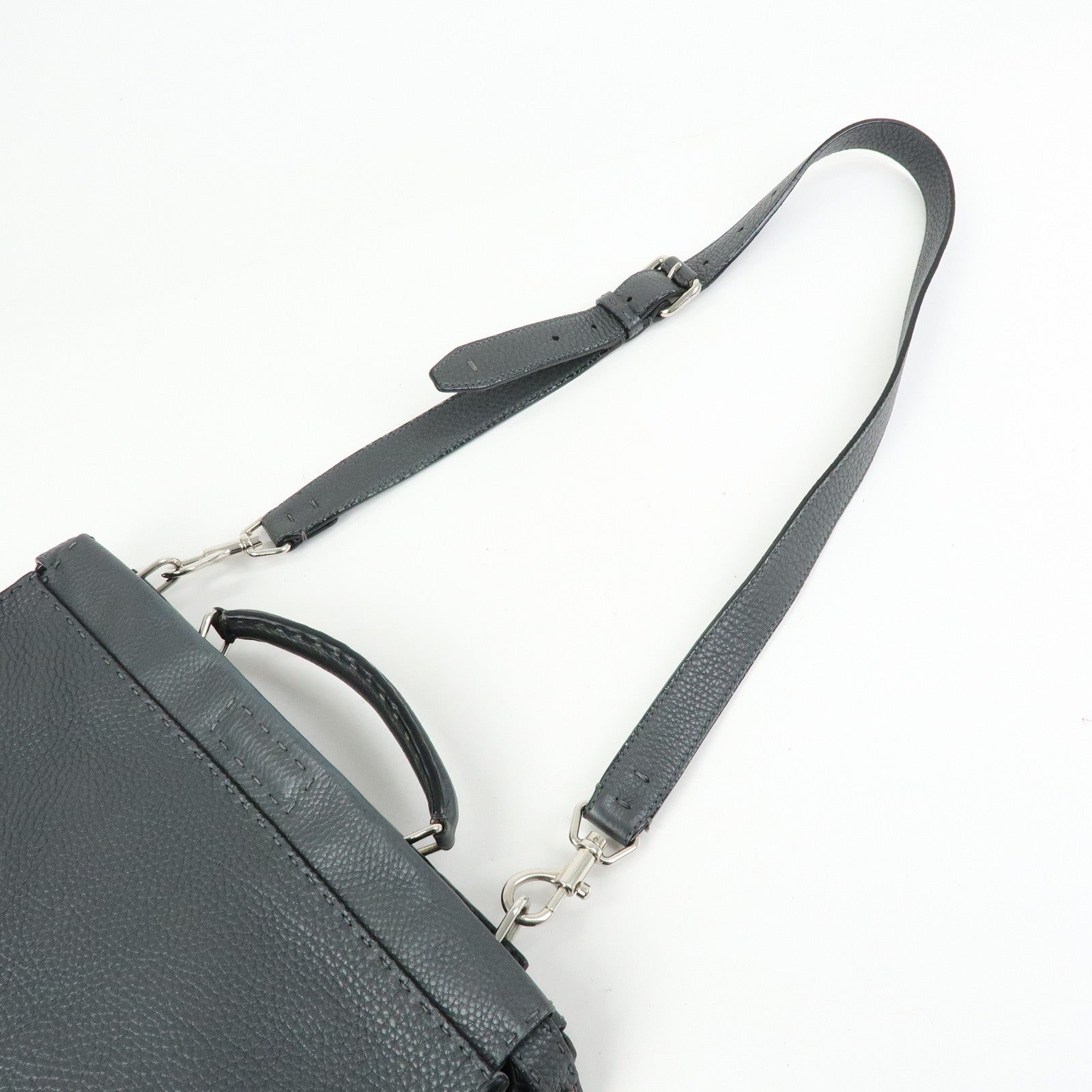 FENDI Selleria Peekaboo Leather 2Way Bag Hand Bag Gray 7VA406