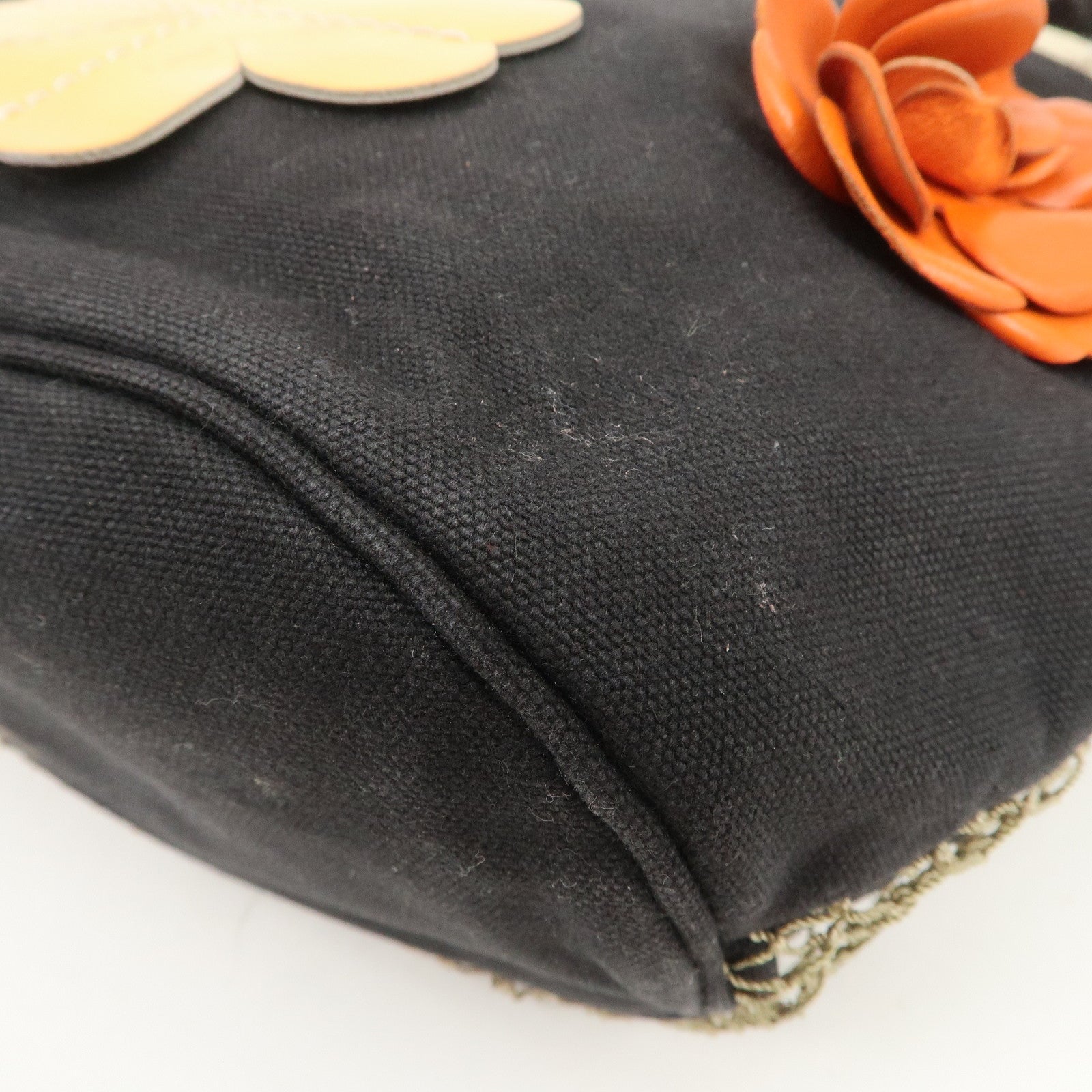 CHANEL COCO Mark Canvas Patent Leather Hand Bag Black Yellow
