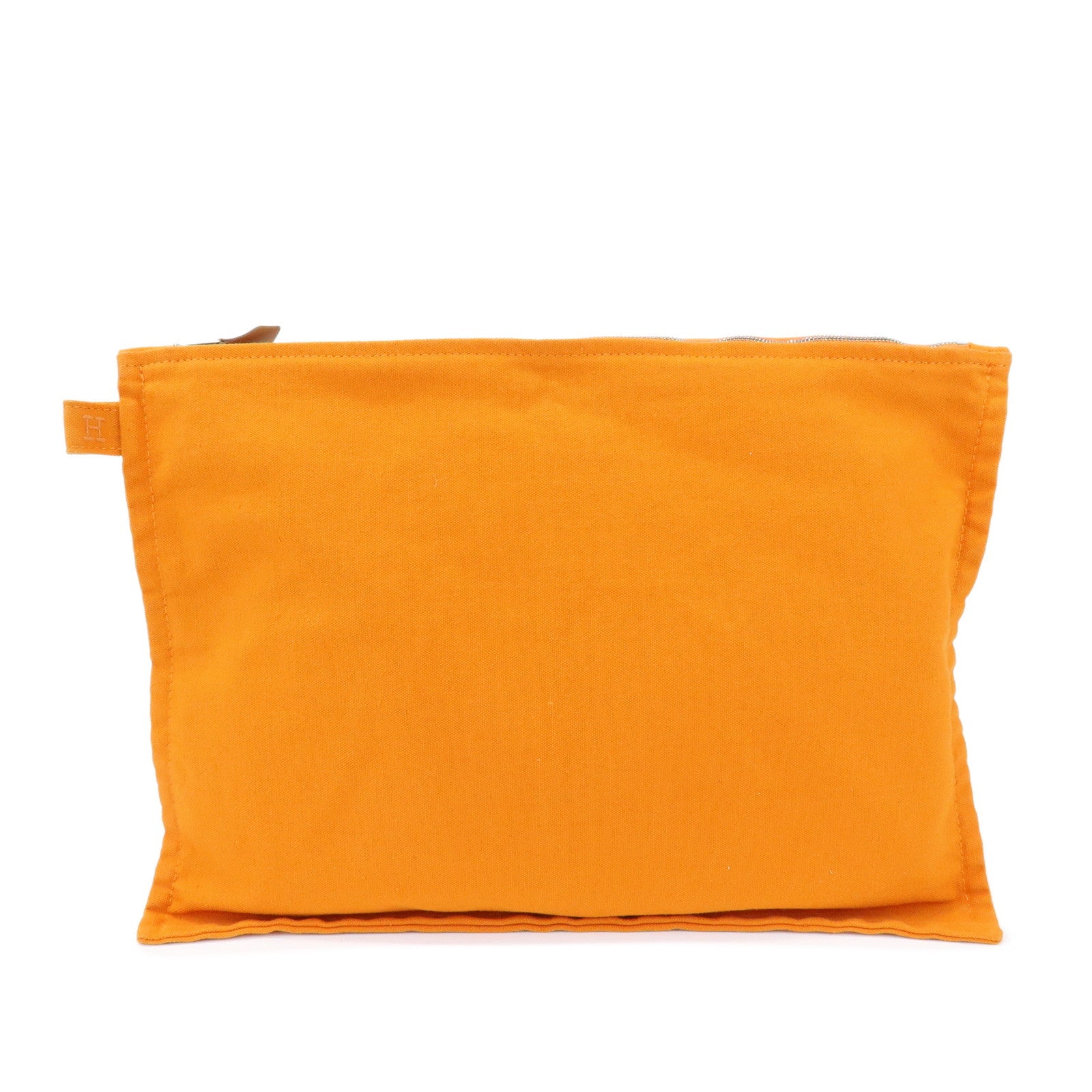 HERMES Cotton Leather Bora Bora GM Flat Pouch Fluorescent Orange