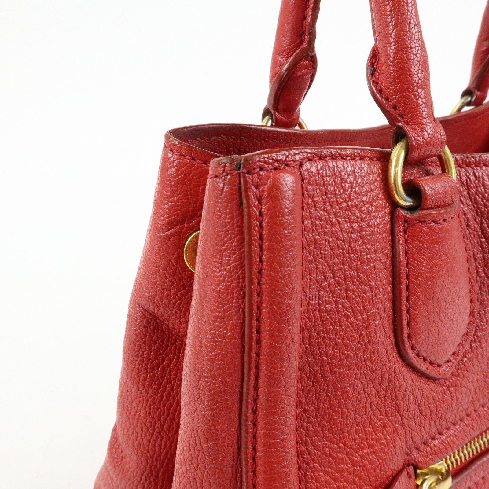 MIU MIU MADRAS Leather 2Way Bag Hand Bag Shoulder Bag Red