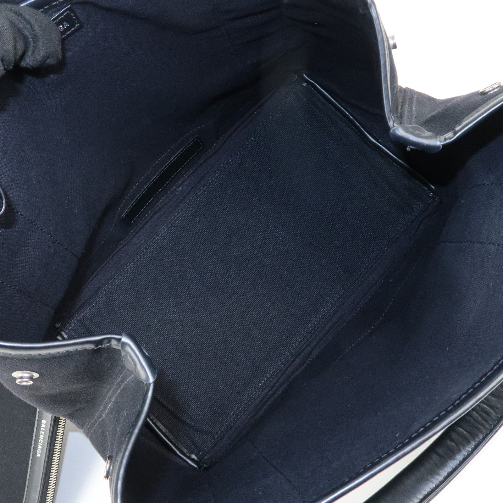 BALENCIAGA Navy Cabas S Leather Tote Bag Hand Bag Black 339933