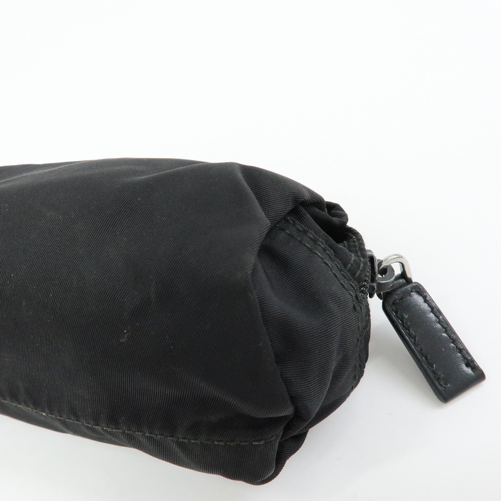 PRADA Triangle Logo Nylon Leather Pouch Cosmetic Case Black