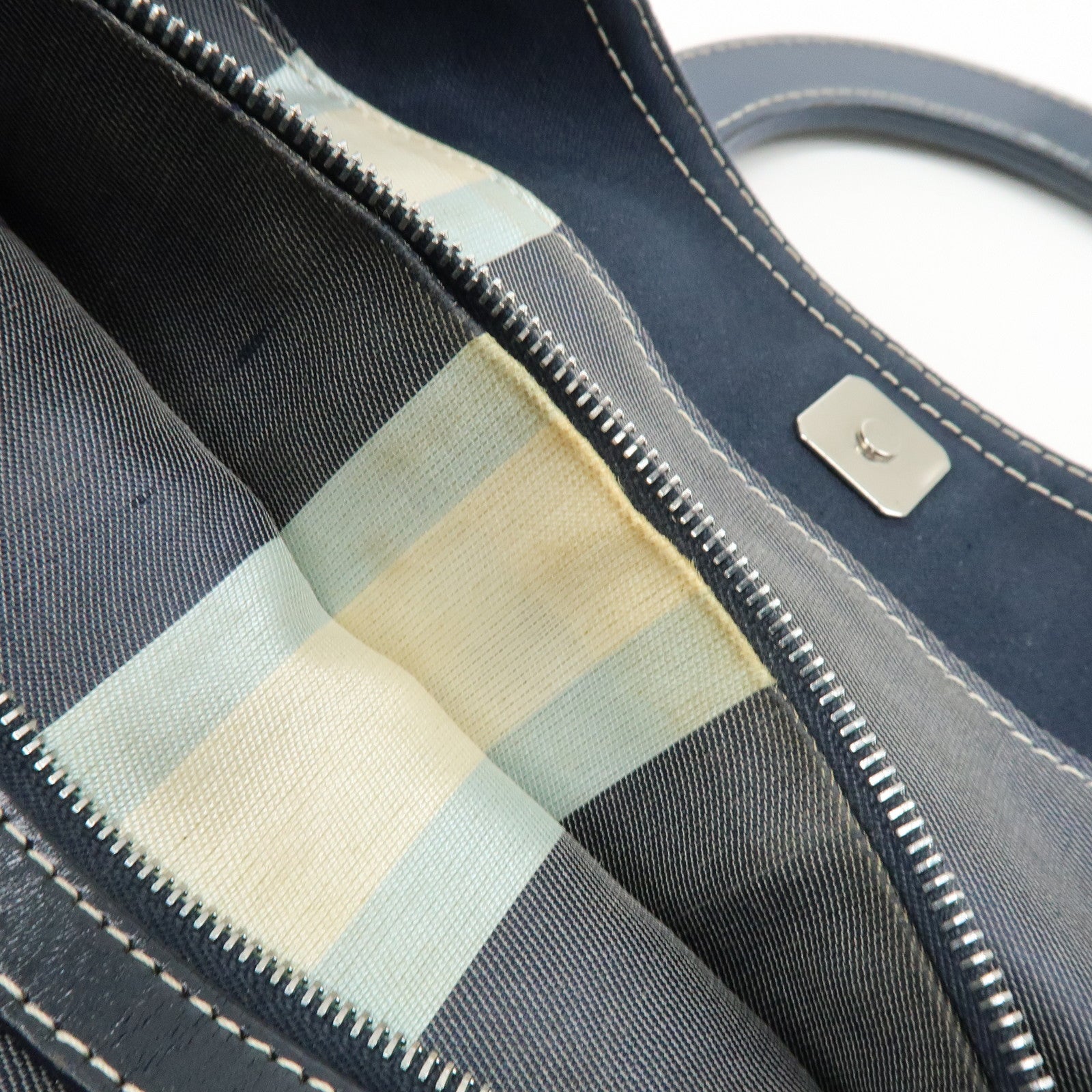 FENDI Canvas Leather Hand Bag Tote Bag Navy