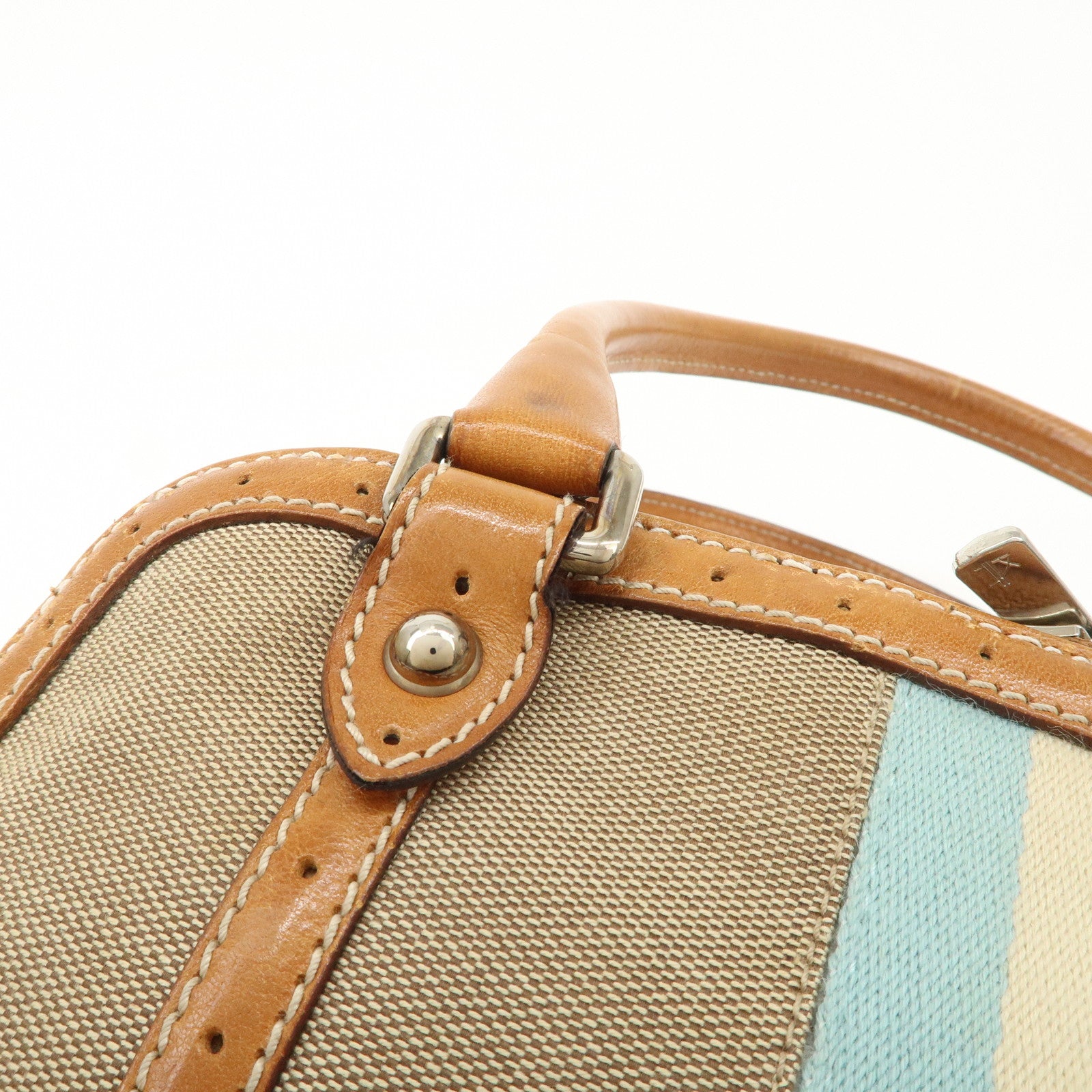 GUCCI Interlocking G Sherry Leather Canvas Hand Bag Beige 114882 Used