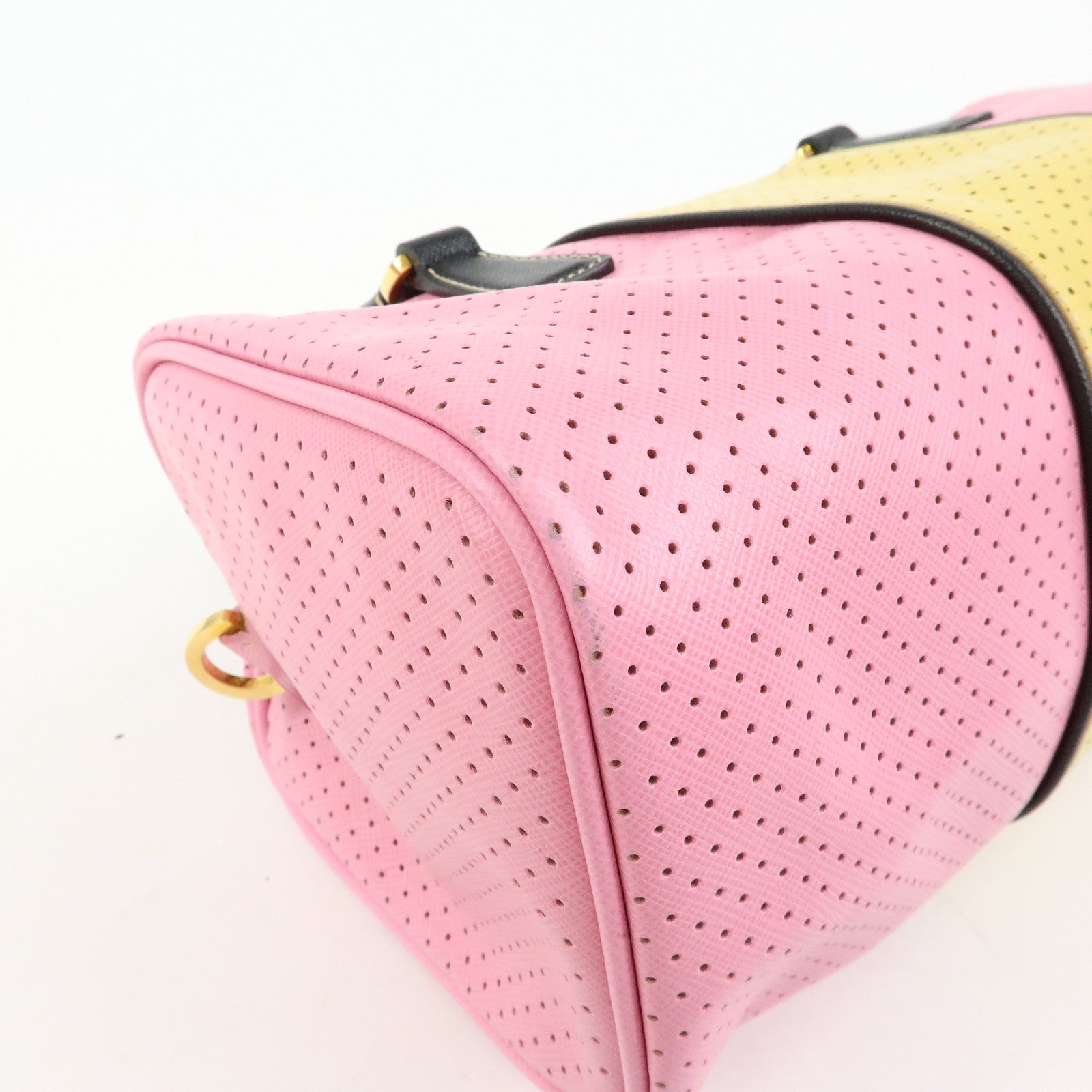 PRADA Triangle Logo Saffiano Punching Leather 2 Way Hand Bag BL0655