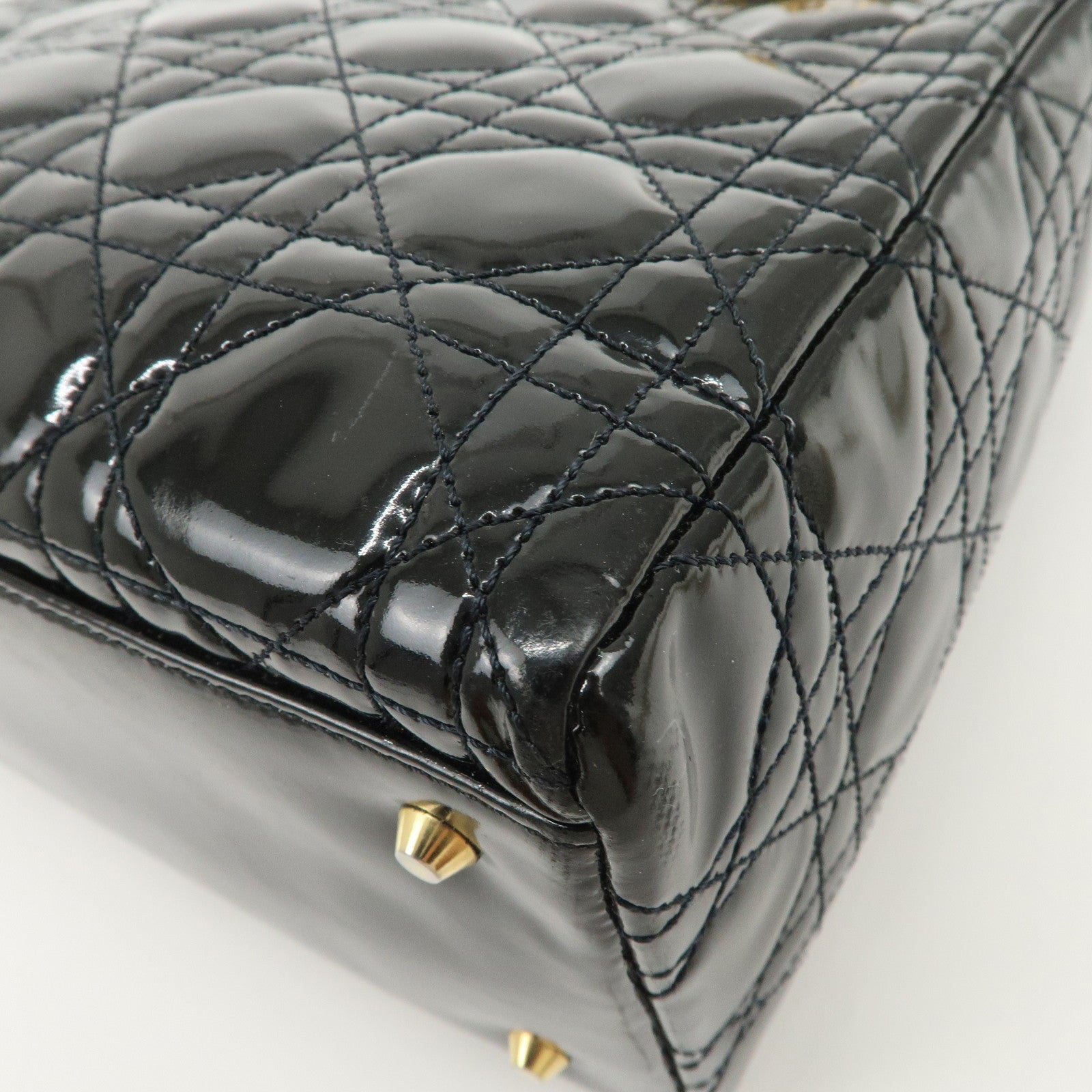 Christian Dior Lady Dior Cannage Patent Leather 2Way Hand Bag Black