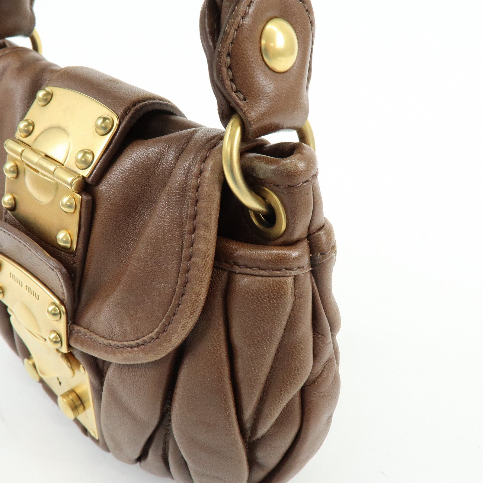 MIU MIU Matelasse Leather 2Way Bag Hand Shoulder Bag Brown 5BH188