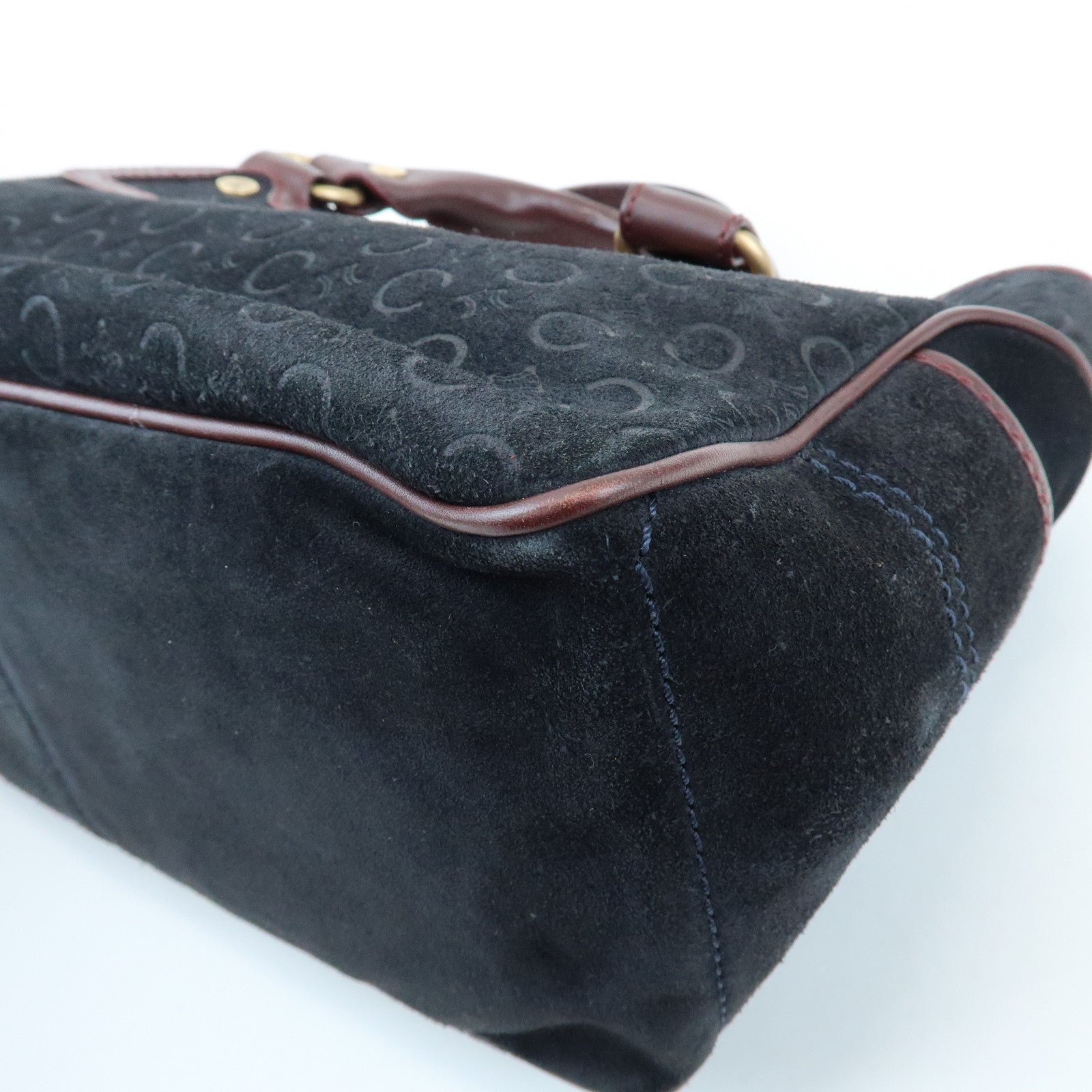 CELINE C Macadam Boogie Bag Suede Leather Hand Bag Black Bordeaux