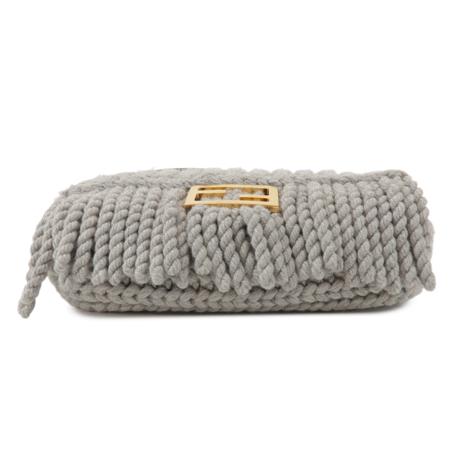 FENDI Zucca Knit Leather 2Way Shoulder Bag Baguette Grey SBR600