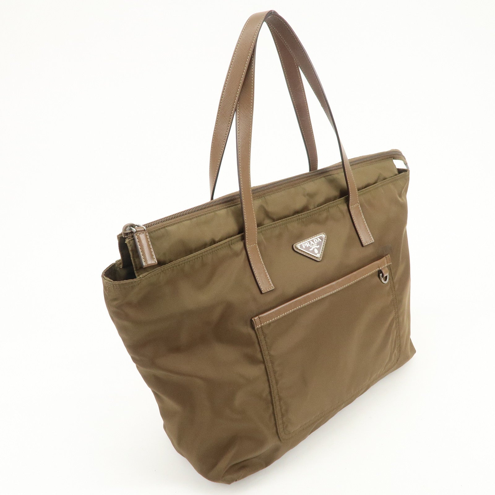 PRADA Triangle Logo Nylon Saffiano Leather Tote Bag Shoulder Bag