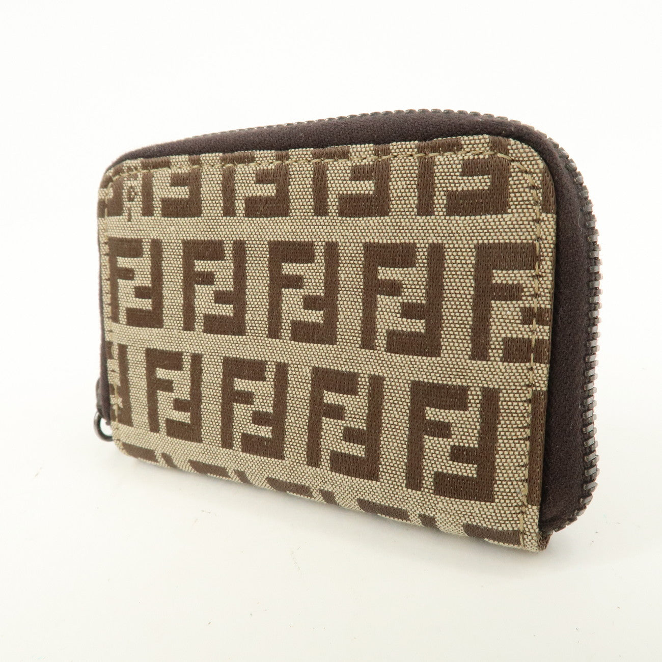 FENDI Zucca Canvas Leather 6 Ring Zippy Key Case Beige 8AP000