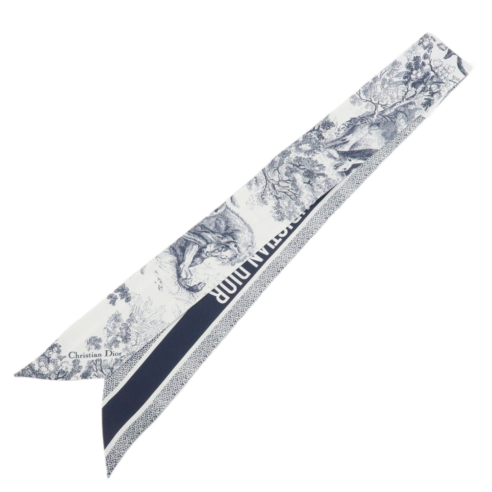 Christian Dior Mitzah Animal Motif Silk 100% Scarf White Navy