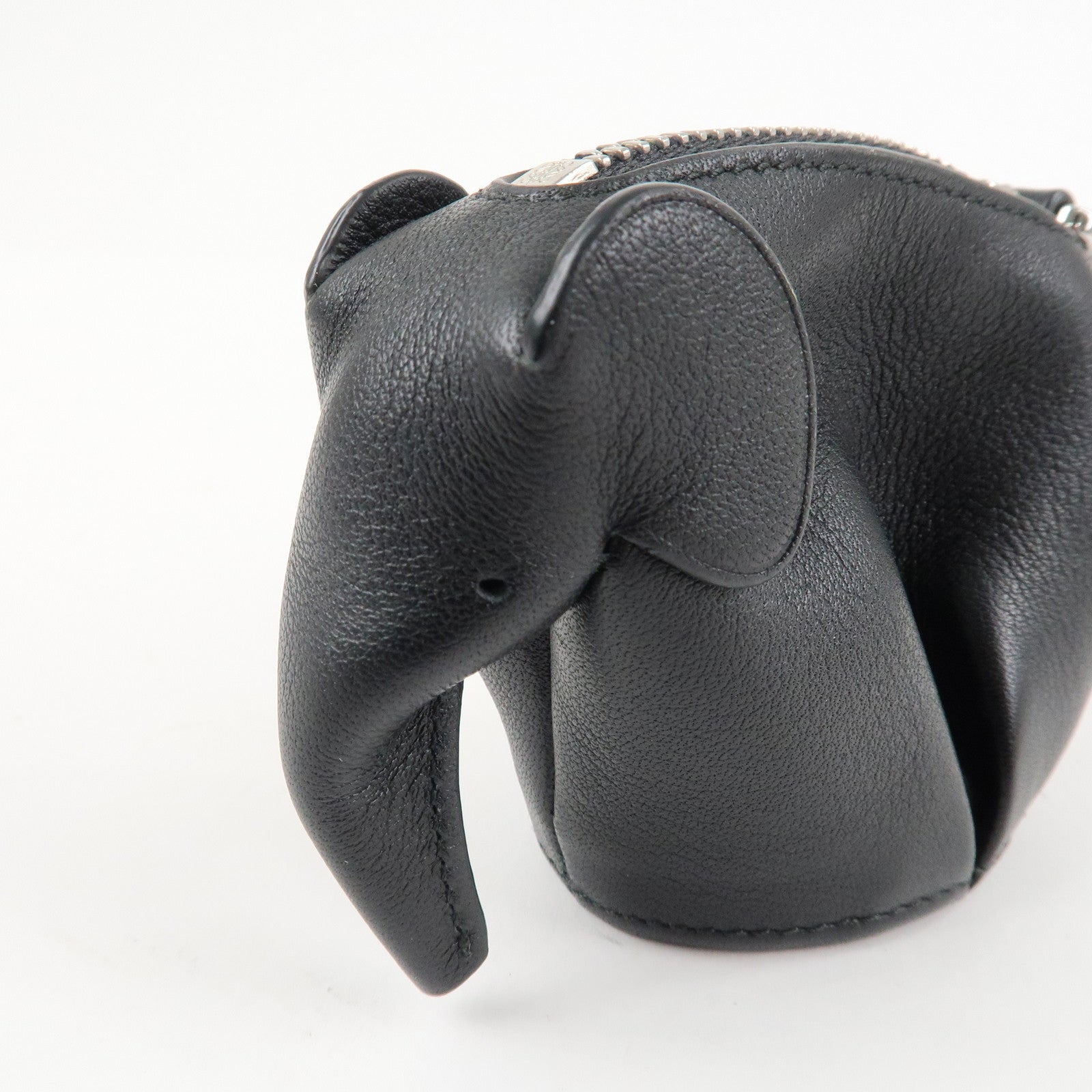 LOEWE Calf Skin Animal Coin Case Elephant Charm Black Used