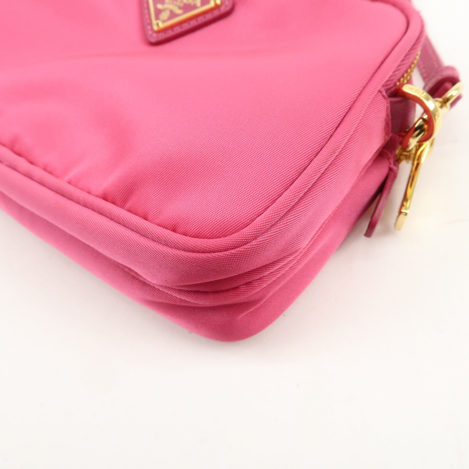 PRADA Triangle Logo Nylon Saffiano Leather Shoulder Bag Pink