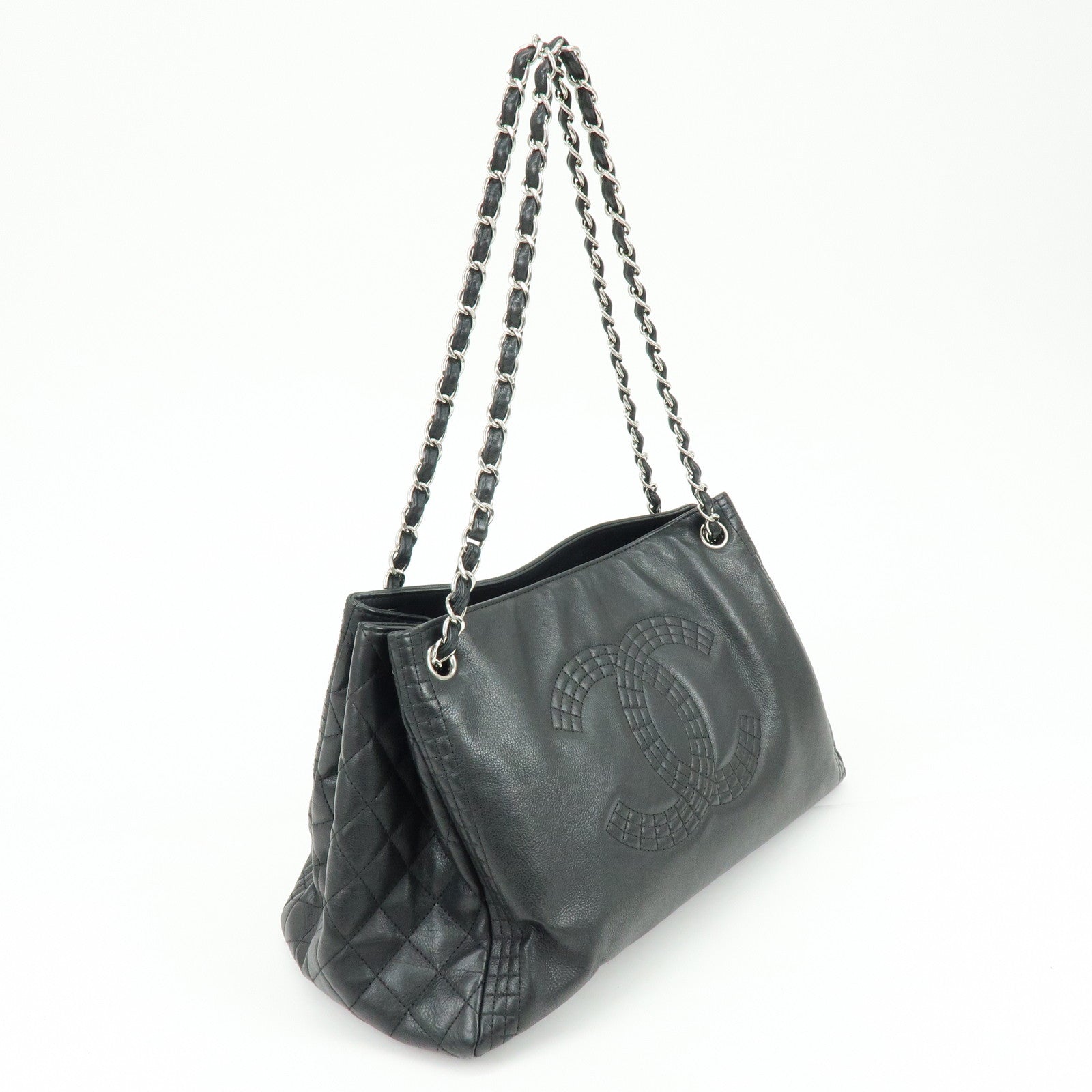 CHANEL Matelasse Leather Chain Tote Bag Shoulder Bag Black A67172