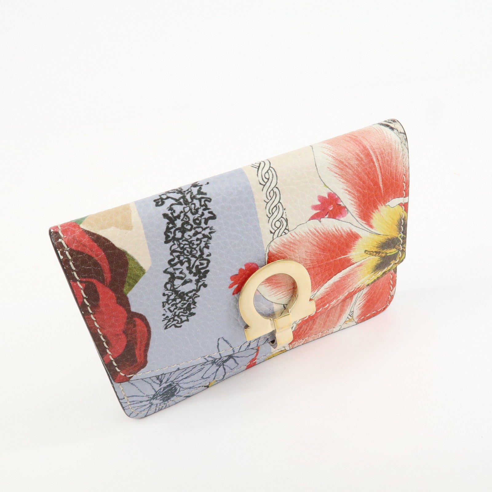 Ferragamo Gancini Leather Fragment Case Card Case Multicolor