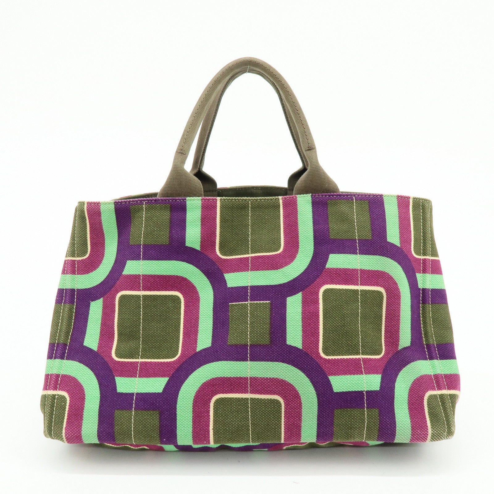 PRADA Triangle Logo Canapa Large Canvas Tote Bag Hand Bag BN1872