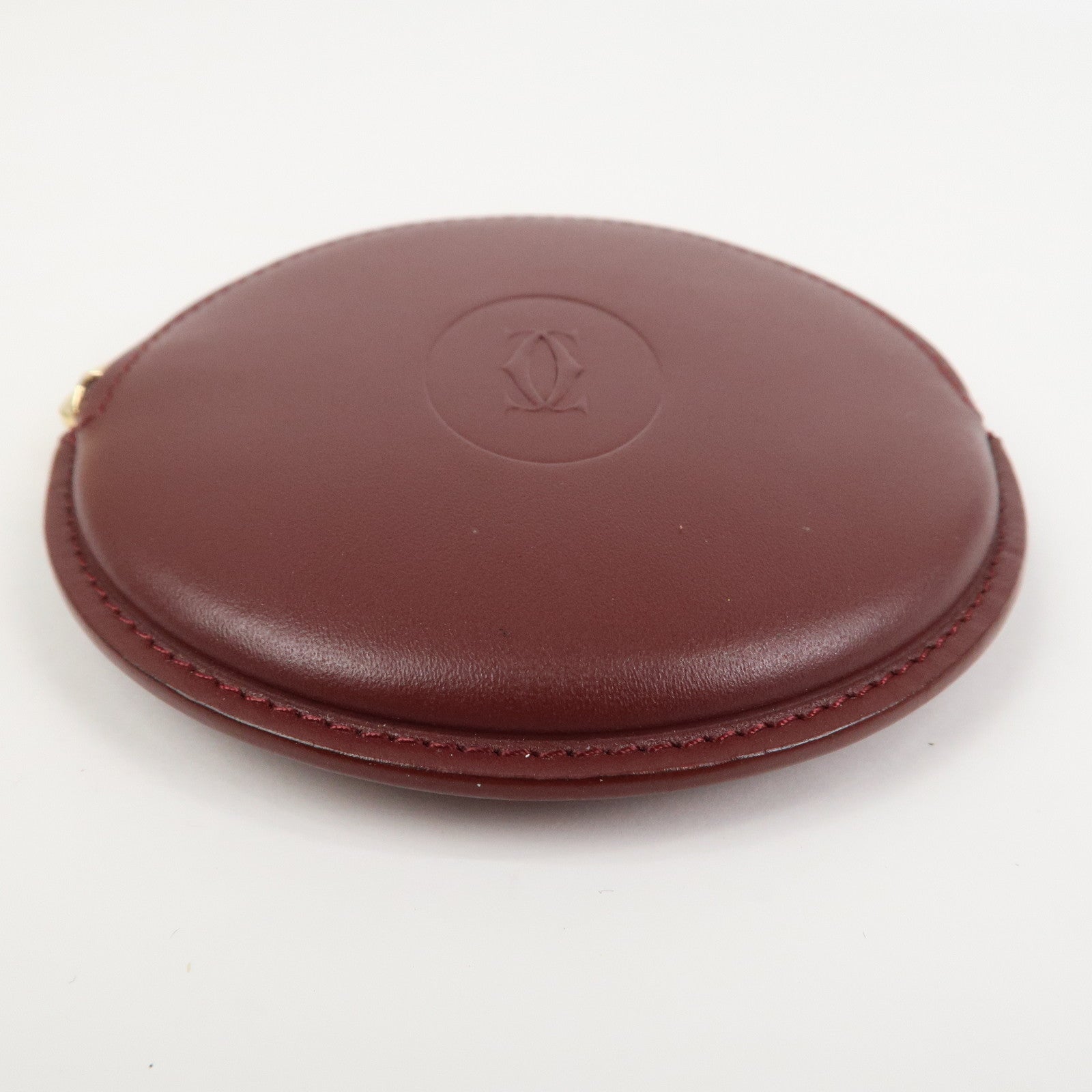 Cartier Must Line Leather Coin Case Coin Purse Wine Red