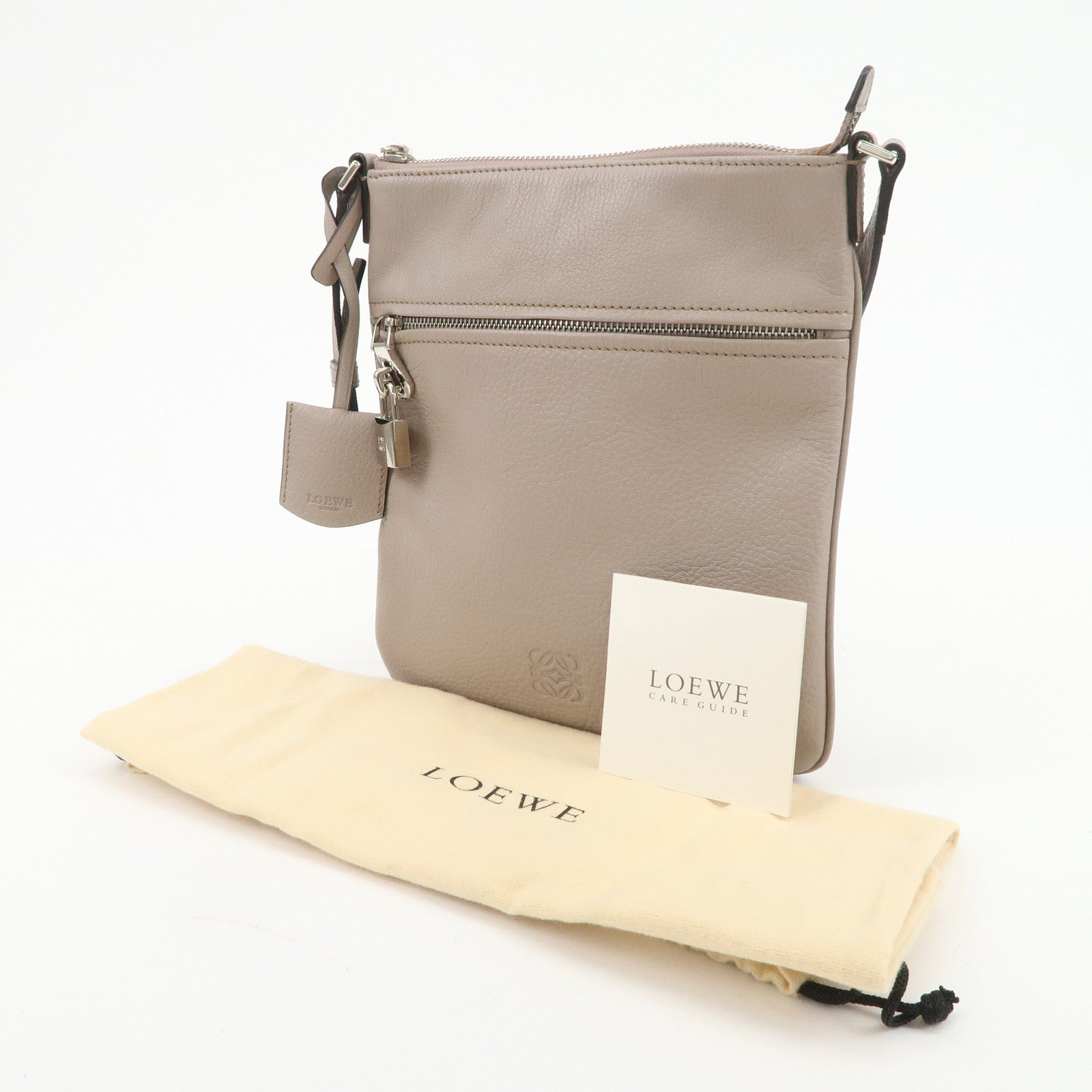 LOEWE Anagram Logo Leather Shoulder Bag Crossbody Bag Beige
