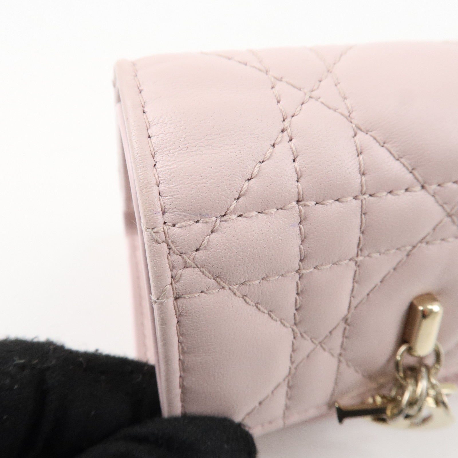 Christian Dior Cannage Leather Compact Wallet Pink Used
