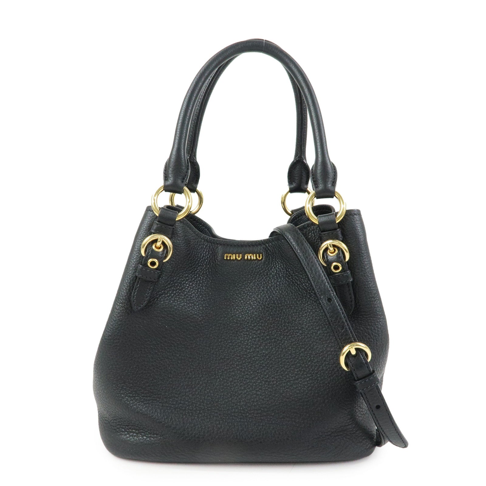 MIU MIU Madras Leather 2Way Bag Hand Bag Shoulder Bag Black 5BE886