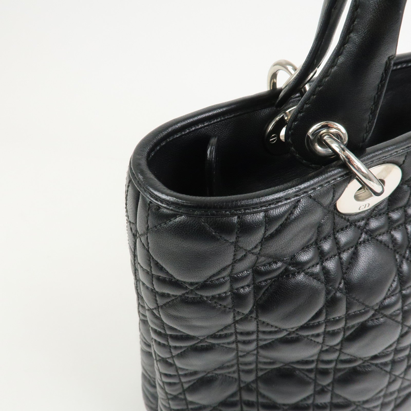 Christian Dior Lady Dior Cannage Leather Tote Bag Hand Bag Black