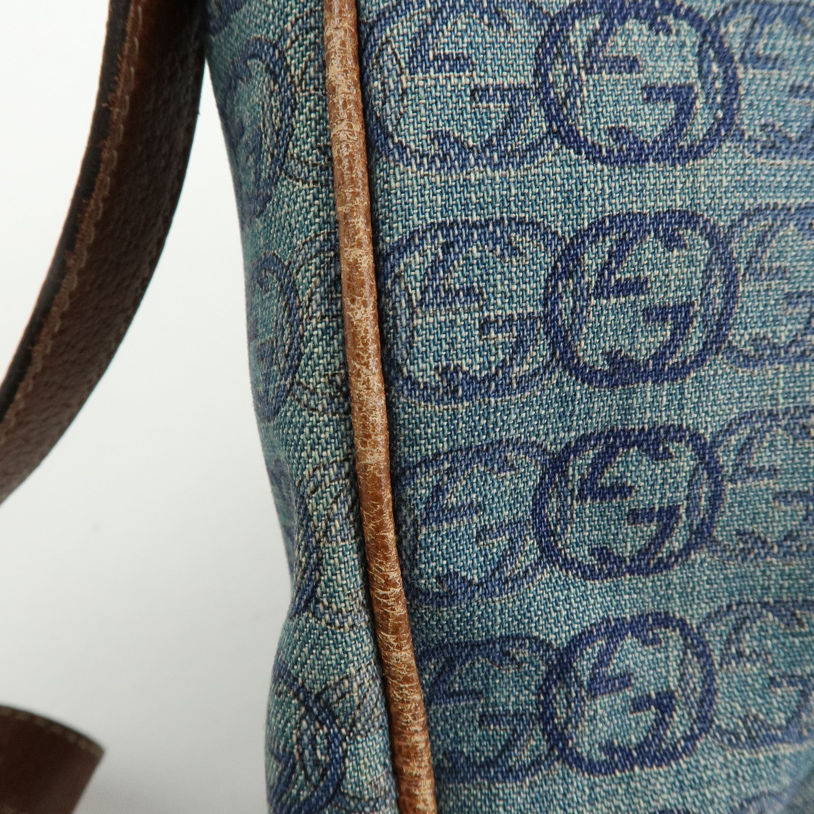 GUCCI Abbey Denim Leather Shoulder Bag Crossbody Bag Navy 131326