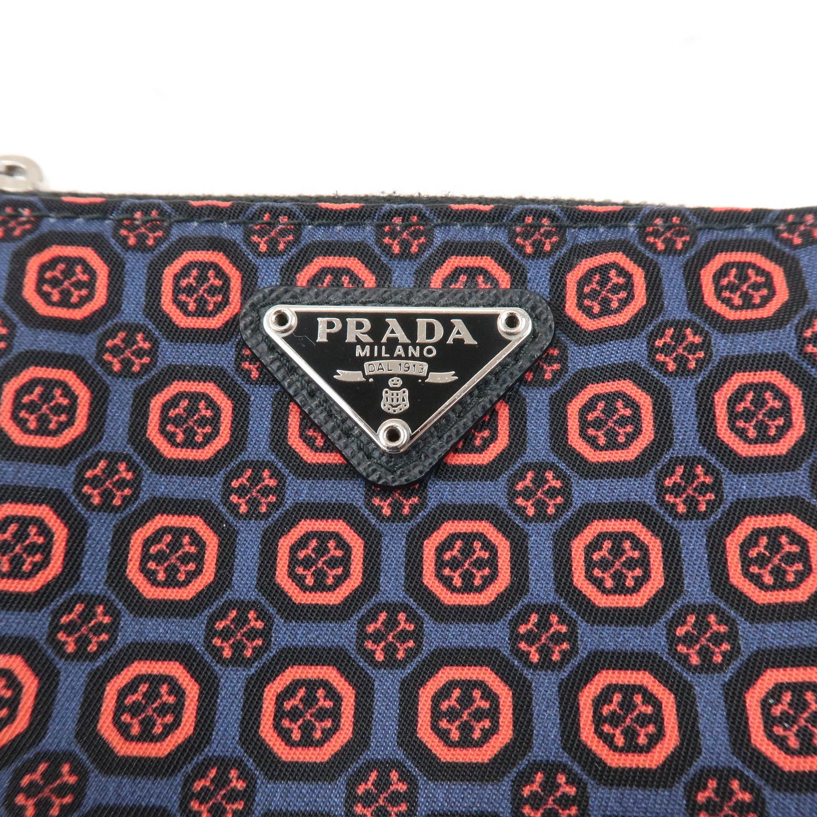 PRADA Triangle Logo Mini Pouch Key Ring Coin Case Navy Red 2TT072