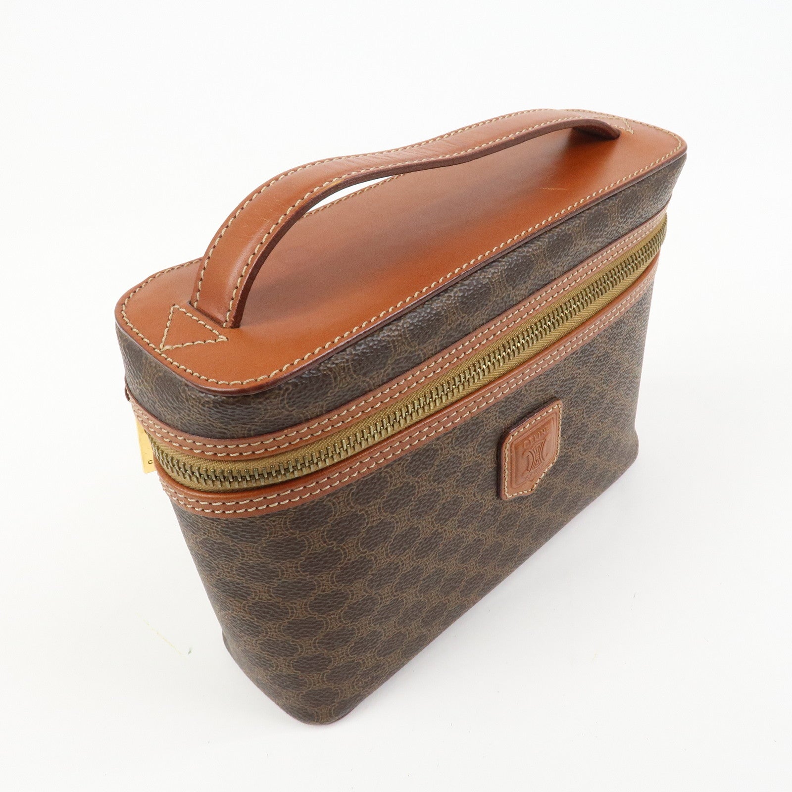 CELINE Macadam PVC Leather Vanity Bag Cosmetic Bag Hand Bag Brown