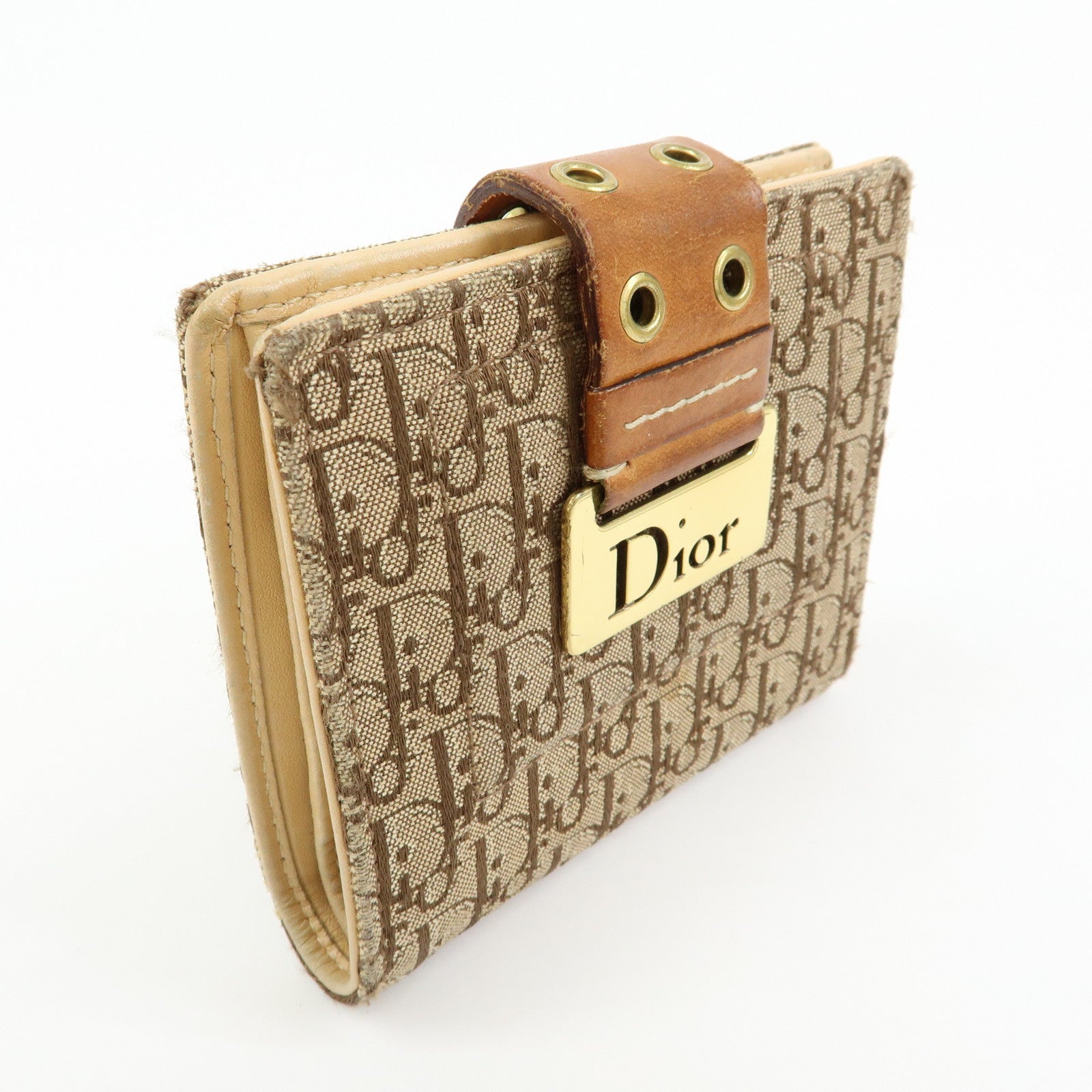 Christian Dior Trotter Canvas Leather Bi-fold Compact Wallet Beige
