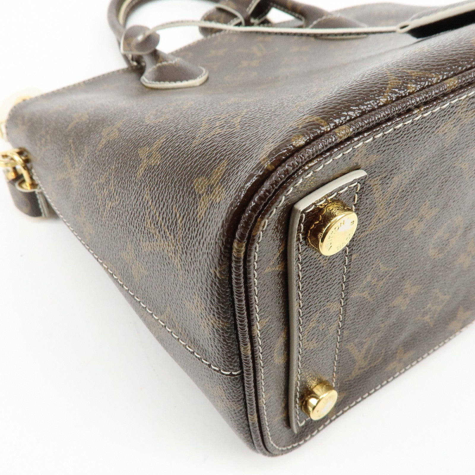 Louis Vuitton Shiny Monogram Canvas Lockit Hand Bag Brown M40597