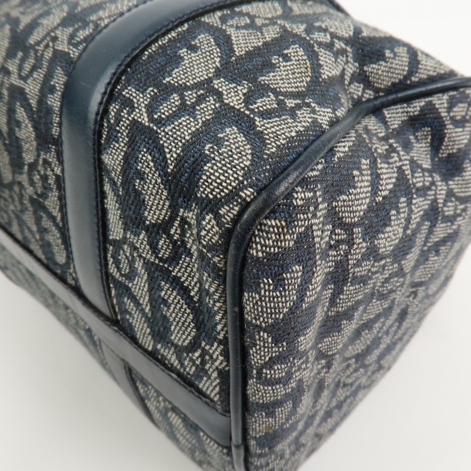 Christian Dior Oblique Canvas Leather Boston Bag Hand Bag Navy