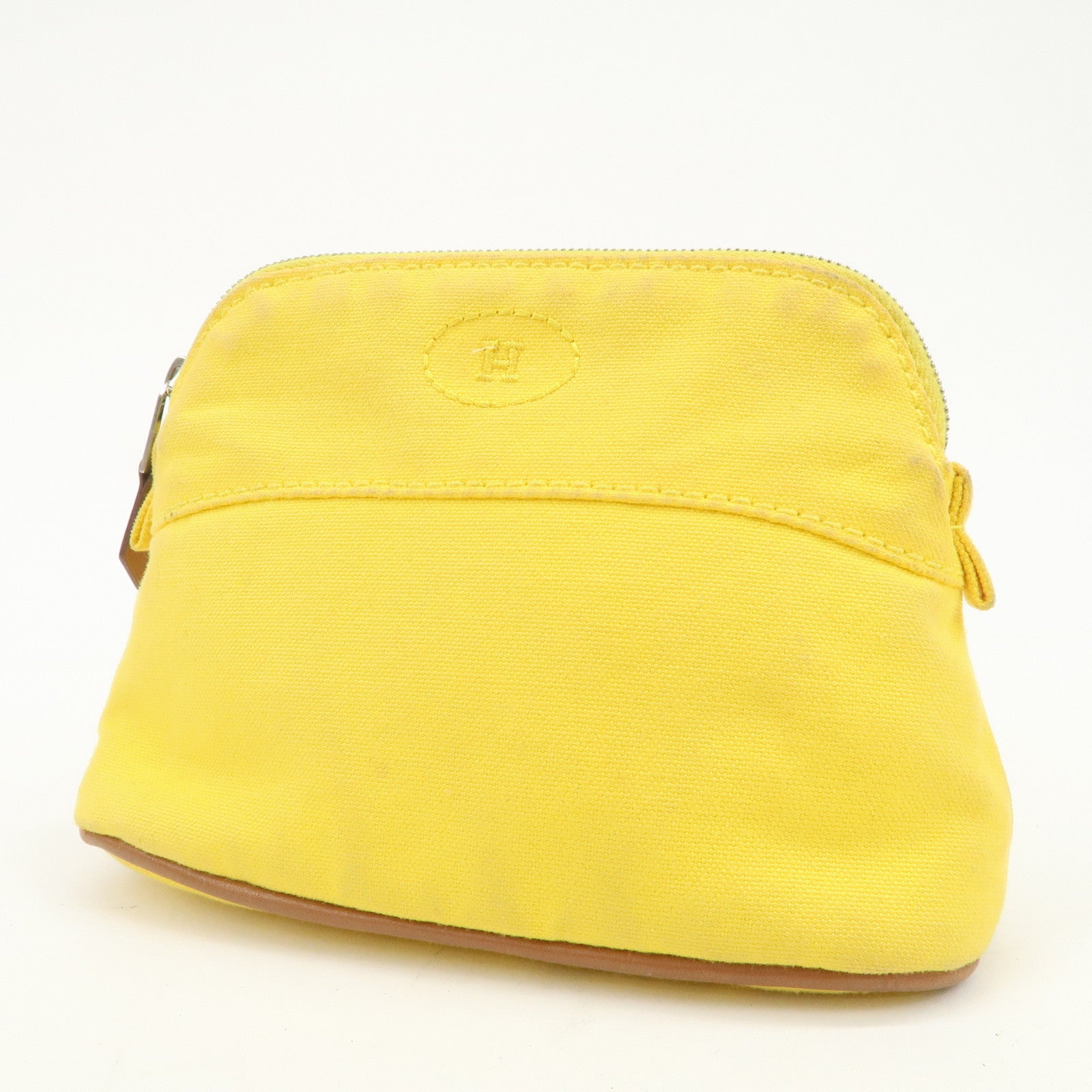 HERMES Canvas Leather Bolide Set of 3 Pouch Yellow Pink Gray