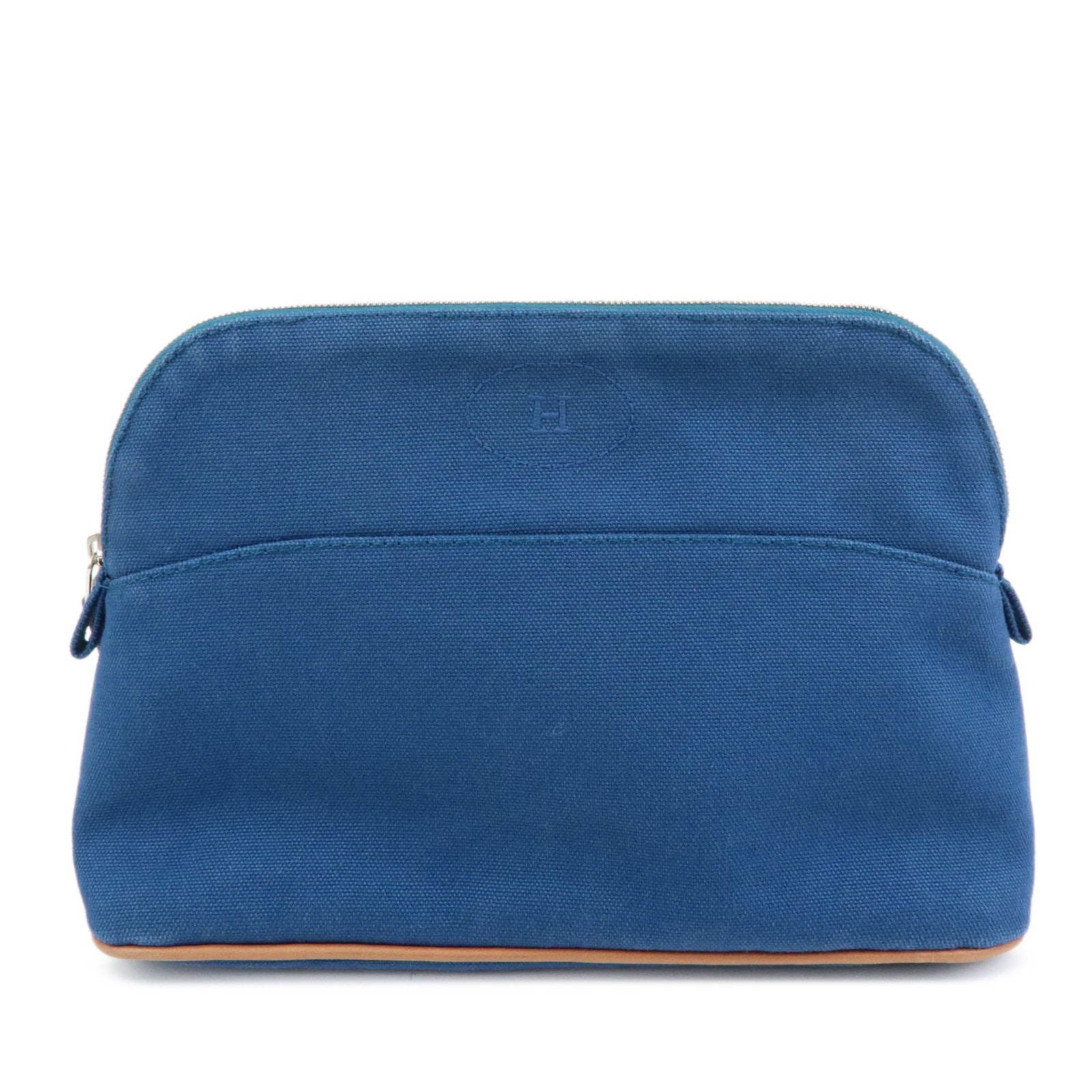 HERMES Bolide MM Cotton Leather Costmetic Pouch Blue