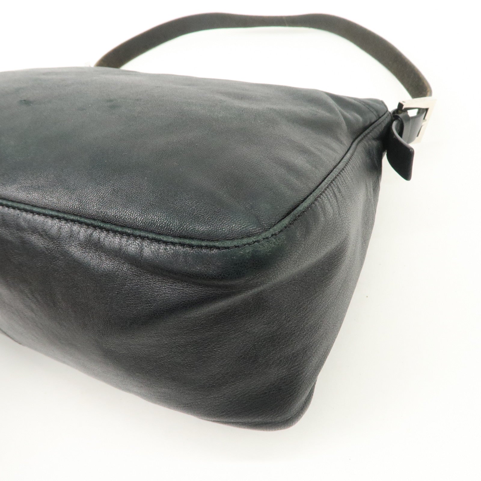 FENDI Mamma Baguette Leather Shoulder Bag Black 26325 Used