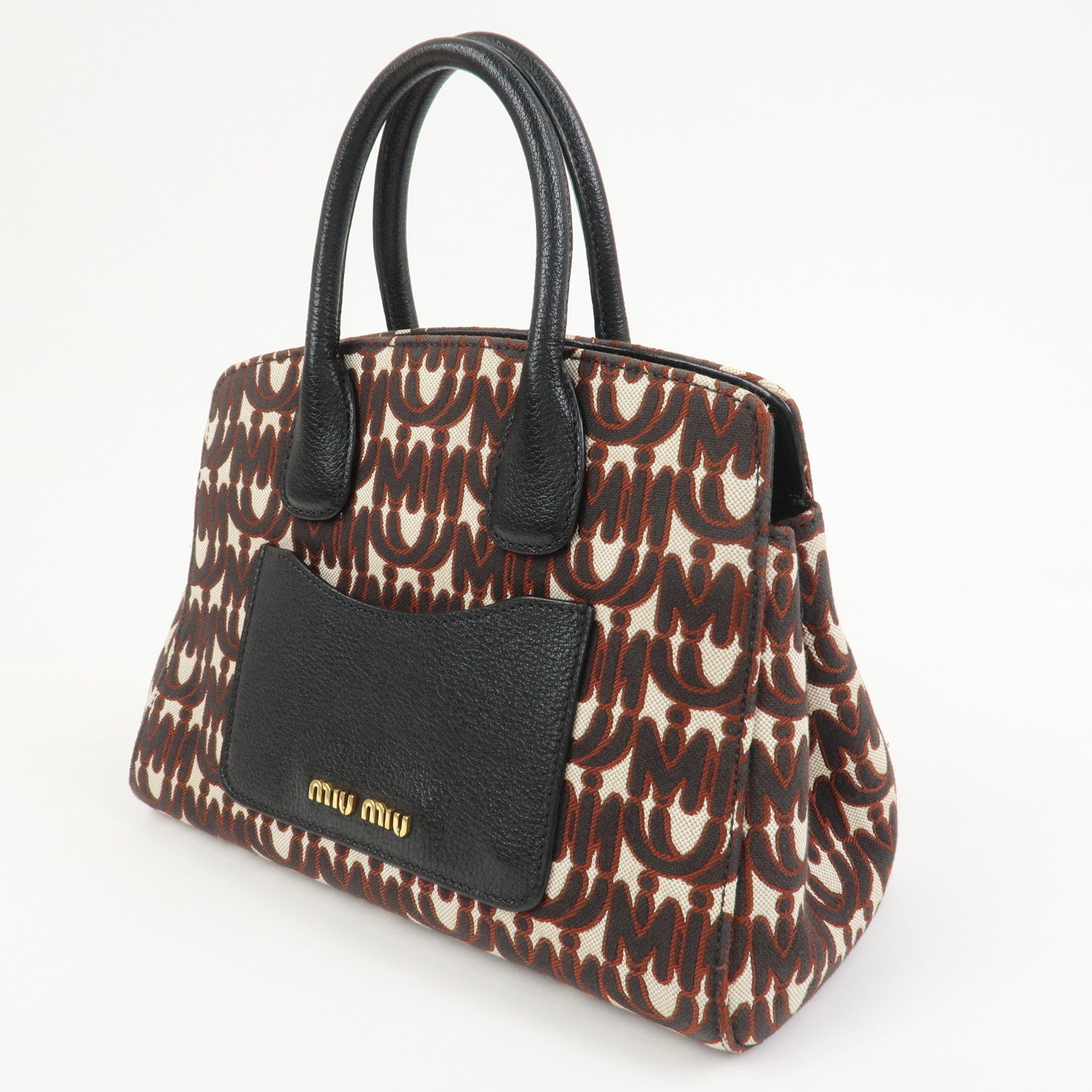 MIU MIU Jacquard Leather 2Way Bag Hand Bag Shoulder Bag 5BA130