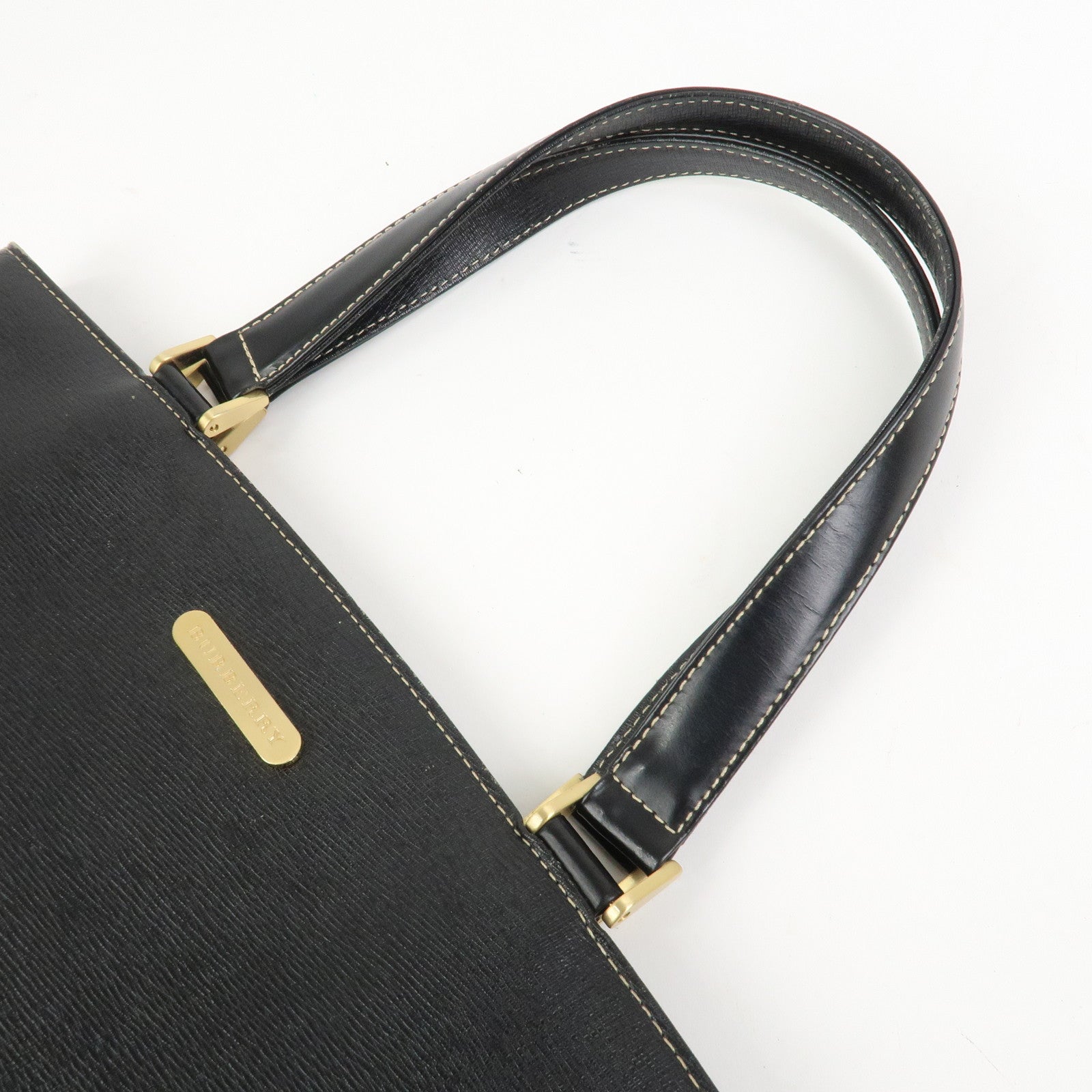 BURBERRY Logo Leather Tote Bag Shoulder Bag Hand Bag Black