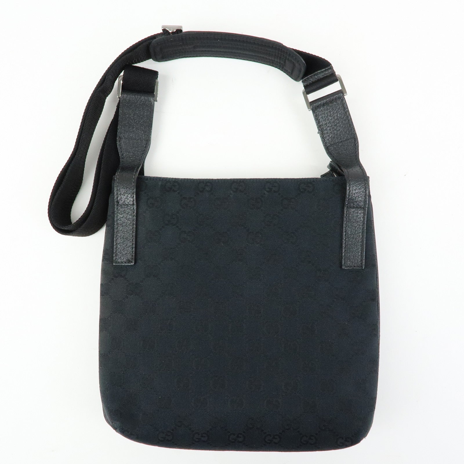 GUCCI GG Canvas Leather Shoulder Crossbody Bag Black 122793