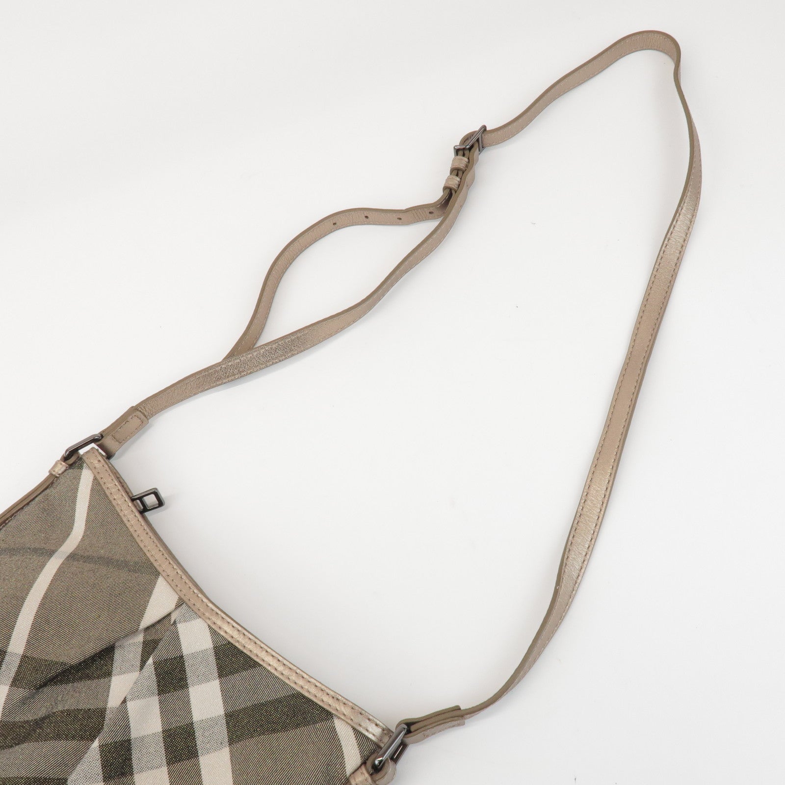 BURBERRY Canvas Leather Plaid Shoulder Bag Crossbody Bag Gold