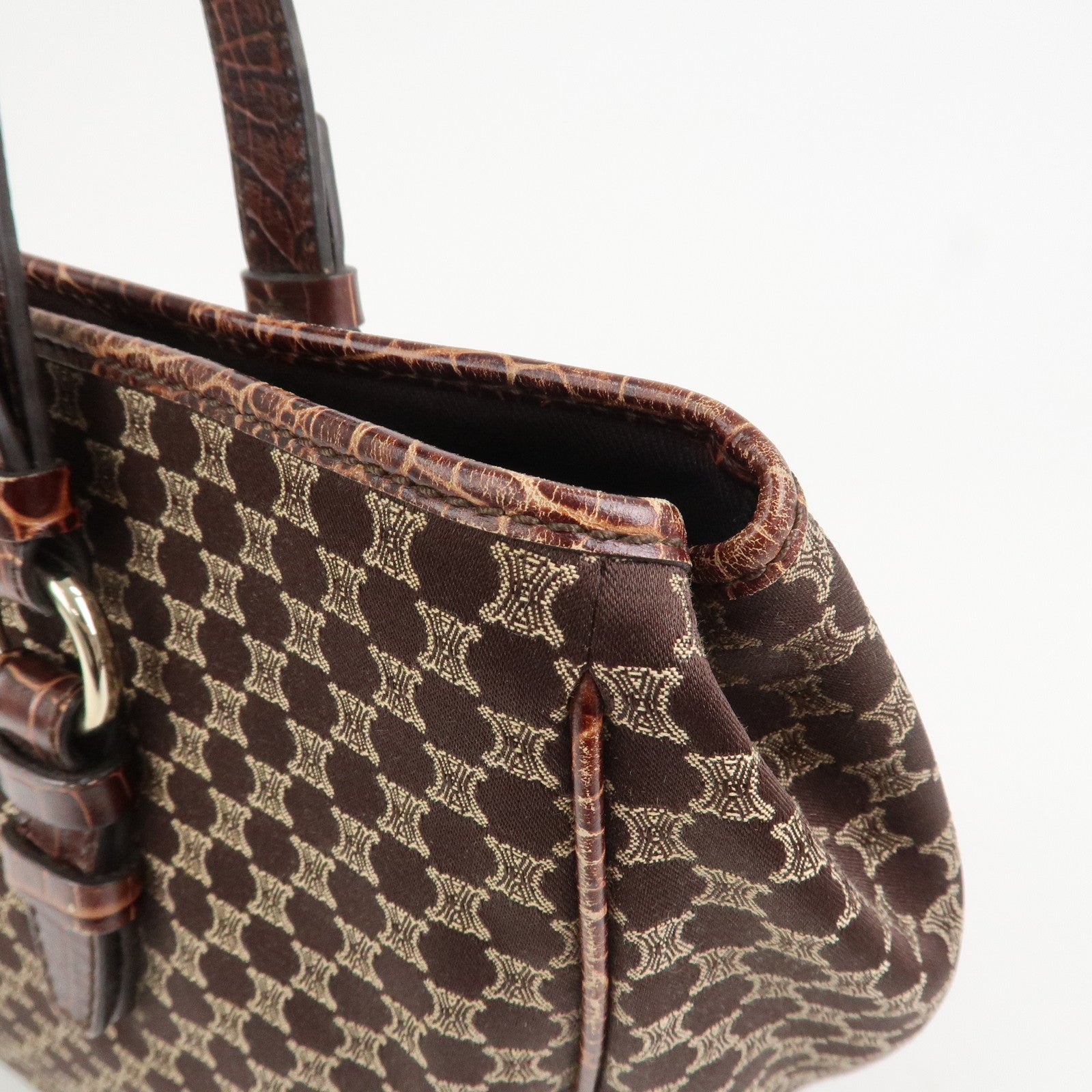 CELINE Macadam Canvas Embossed Leather Tote Bag Shoulder Bag Brown