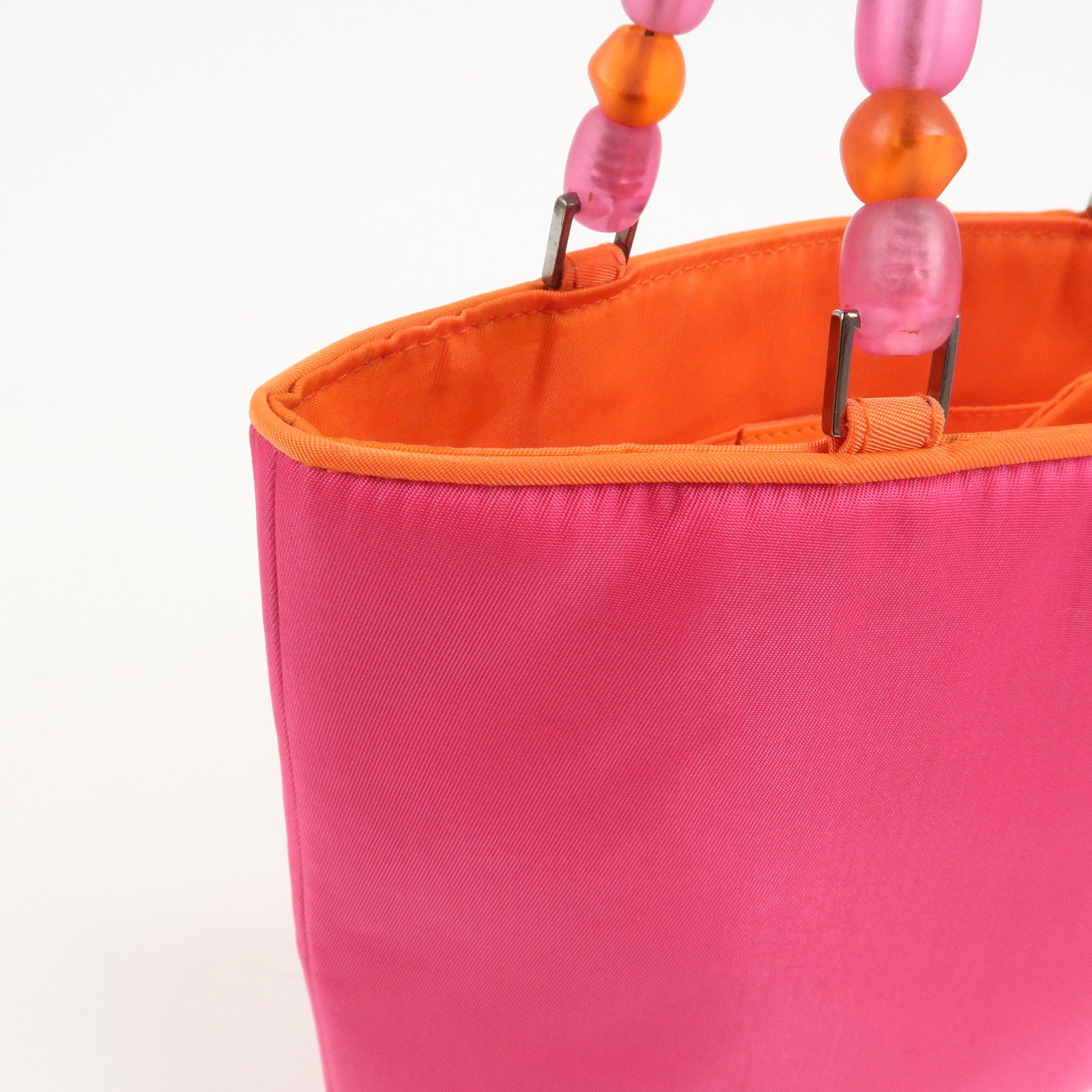 Christian Dior Malice Pearl Logo Nylon Hand Bag Pink Orange