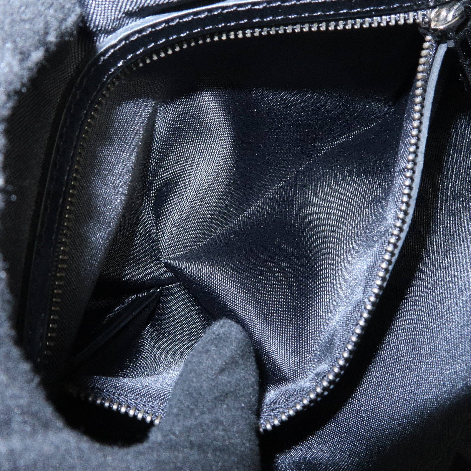 FENDI Zucchino Canvas Leather Shoulder Bag Black 8BR320