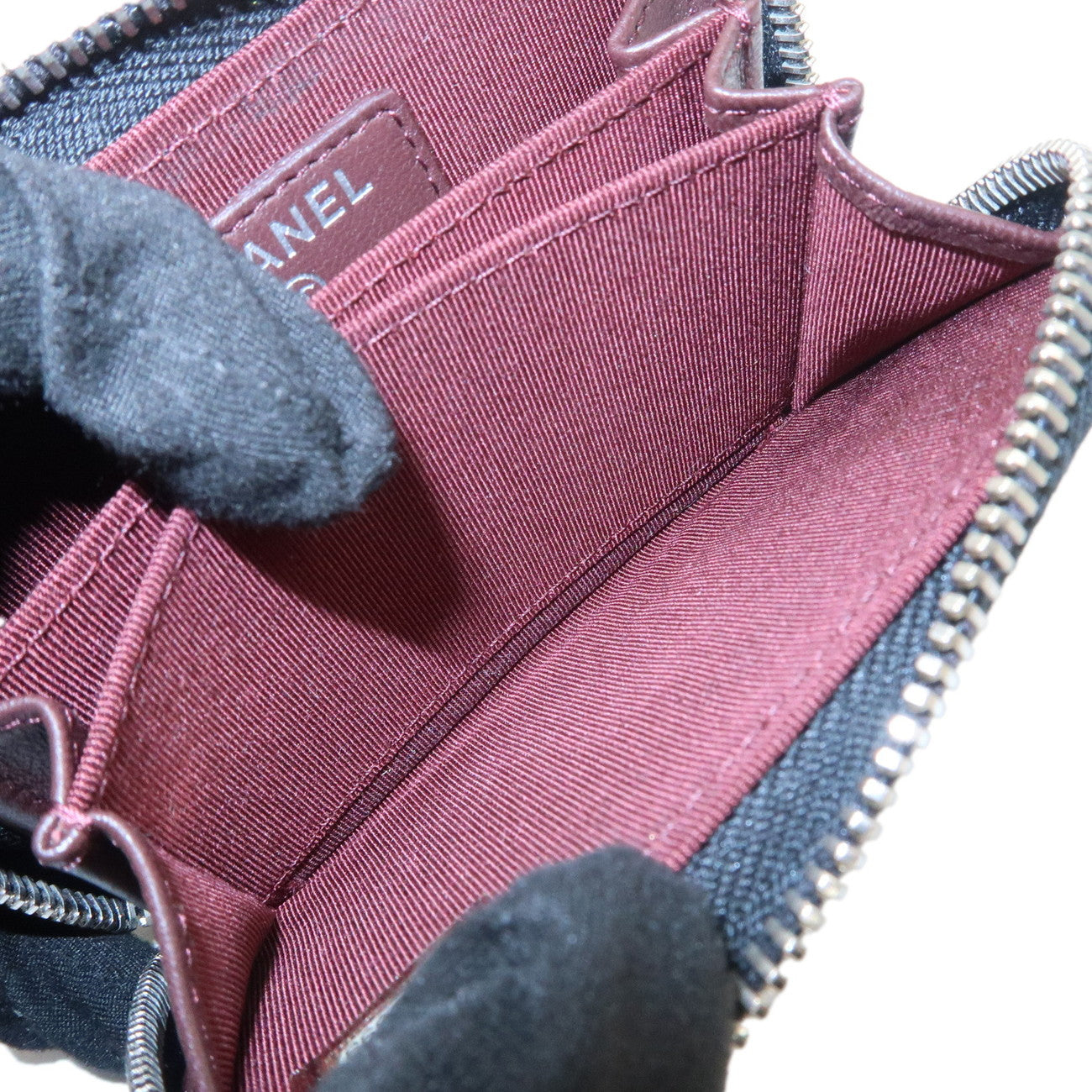 CHANEL COCO Mark Matelasse Lamb Skin Coin Case Coin Holder Black