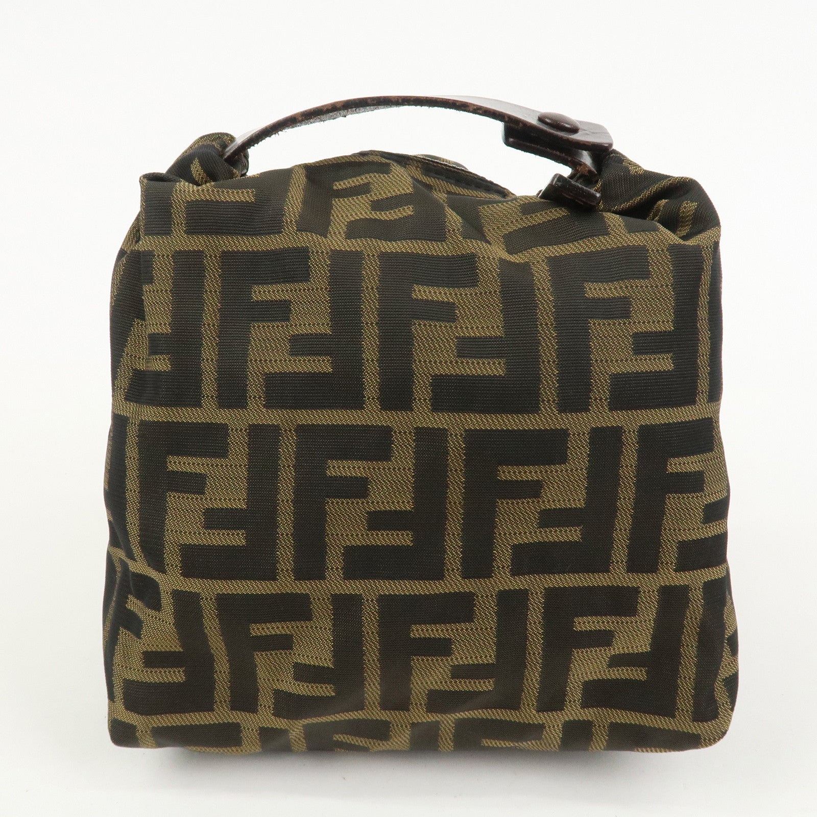 FENDI Zucca Canvas Leather Hand Bag Pouch Bag Brown Black 226540
