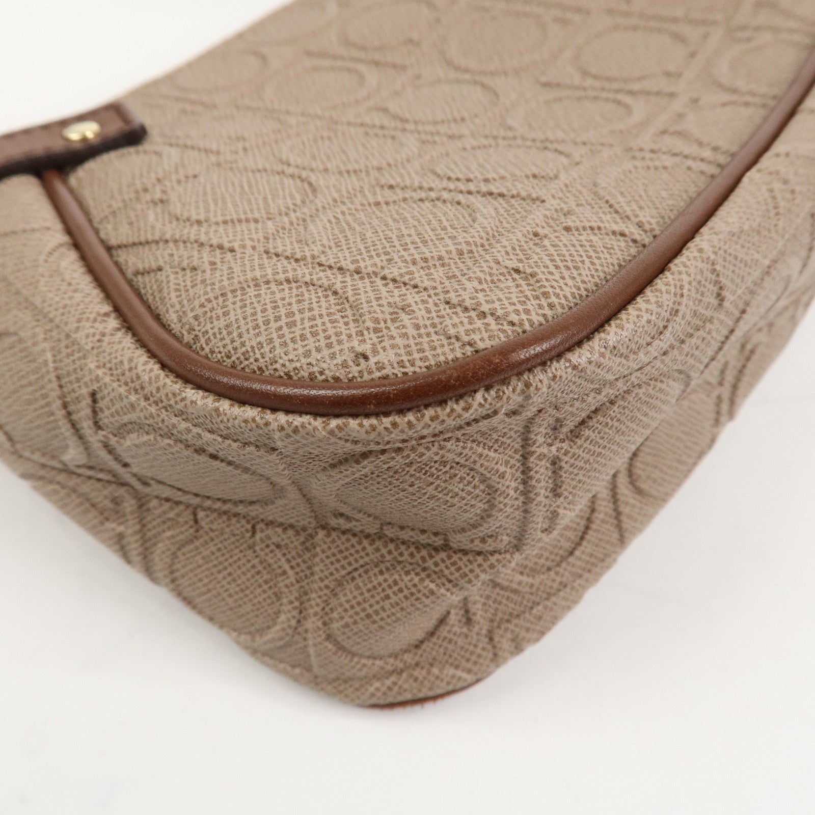 Ferragamo Gancini PVC Canvas Leather Shoulder Bag Hand Bag Brown