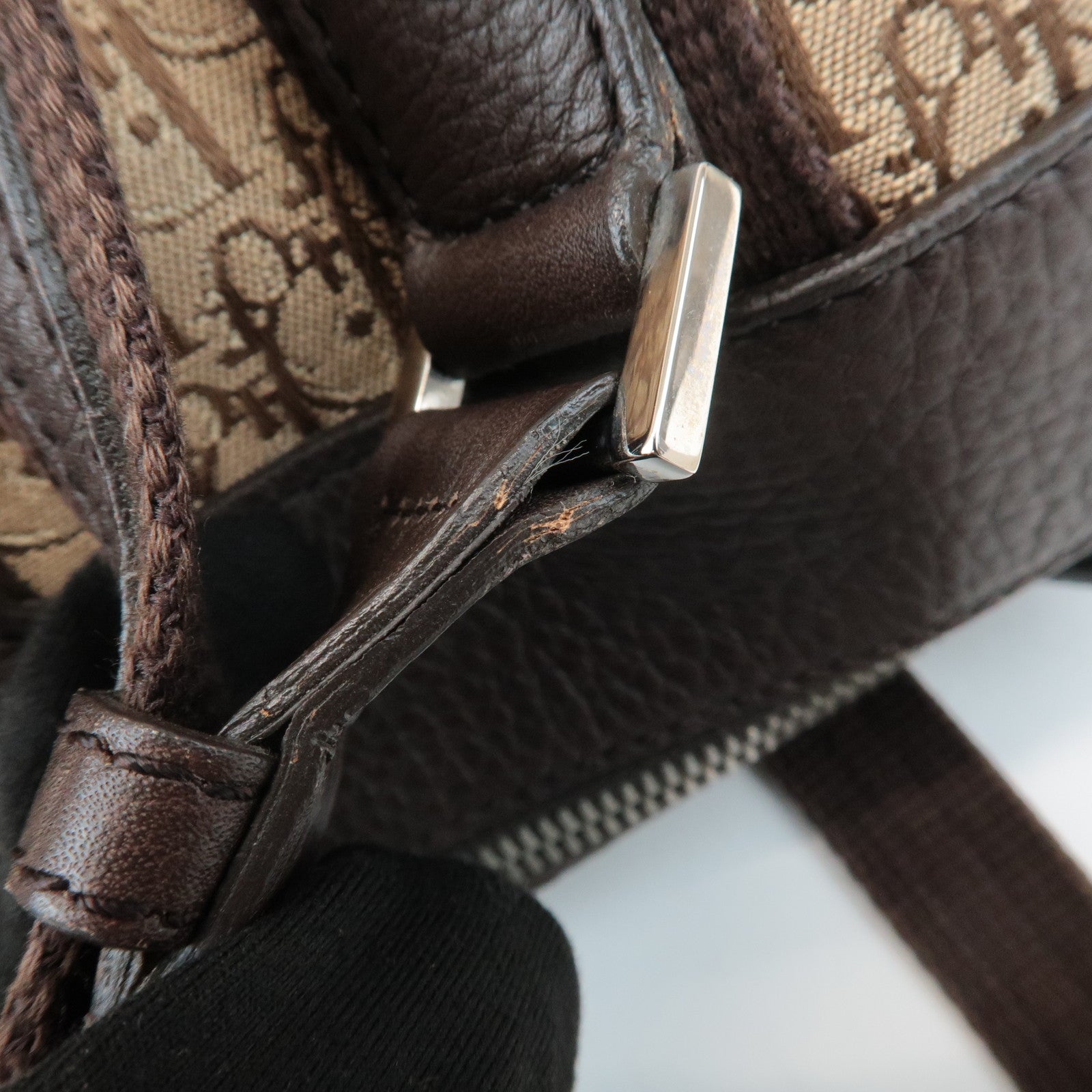 Christian Dior Trotter Street Chic Leather Canvas Boston Bag Beige Used