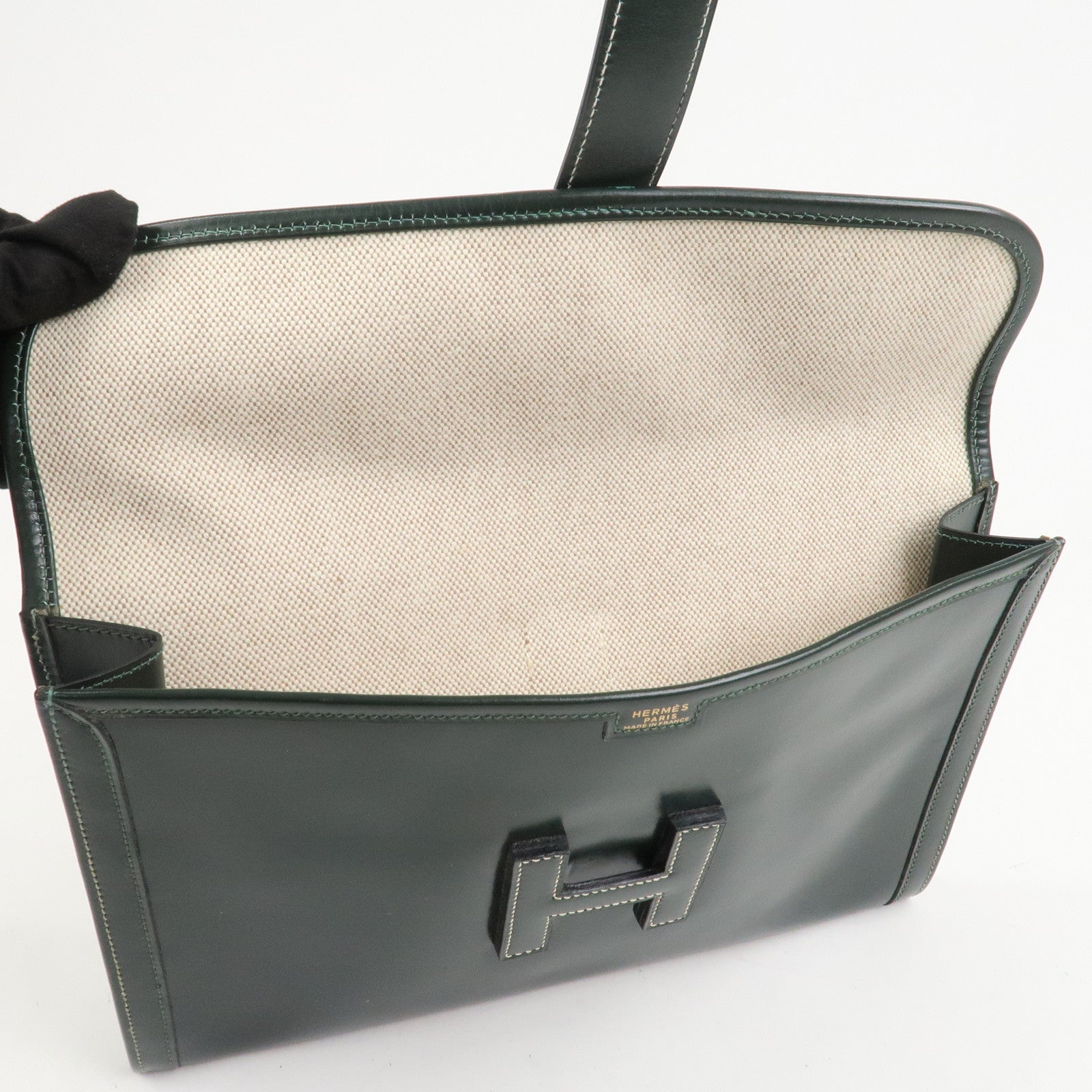 HERMES Box Calf Gige PM Clutch Bag O Stamped Dark Green