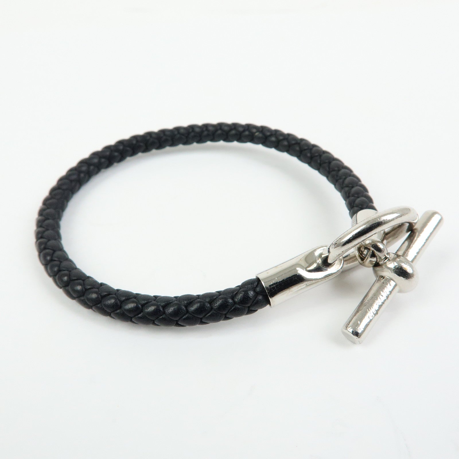 HERMES Glenan H Tresse en Veau Swift Leather Bracelet Black