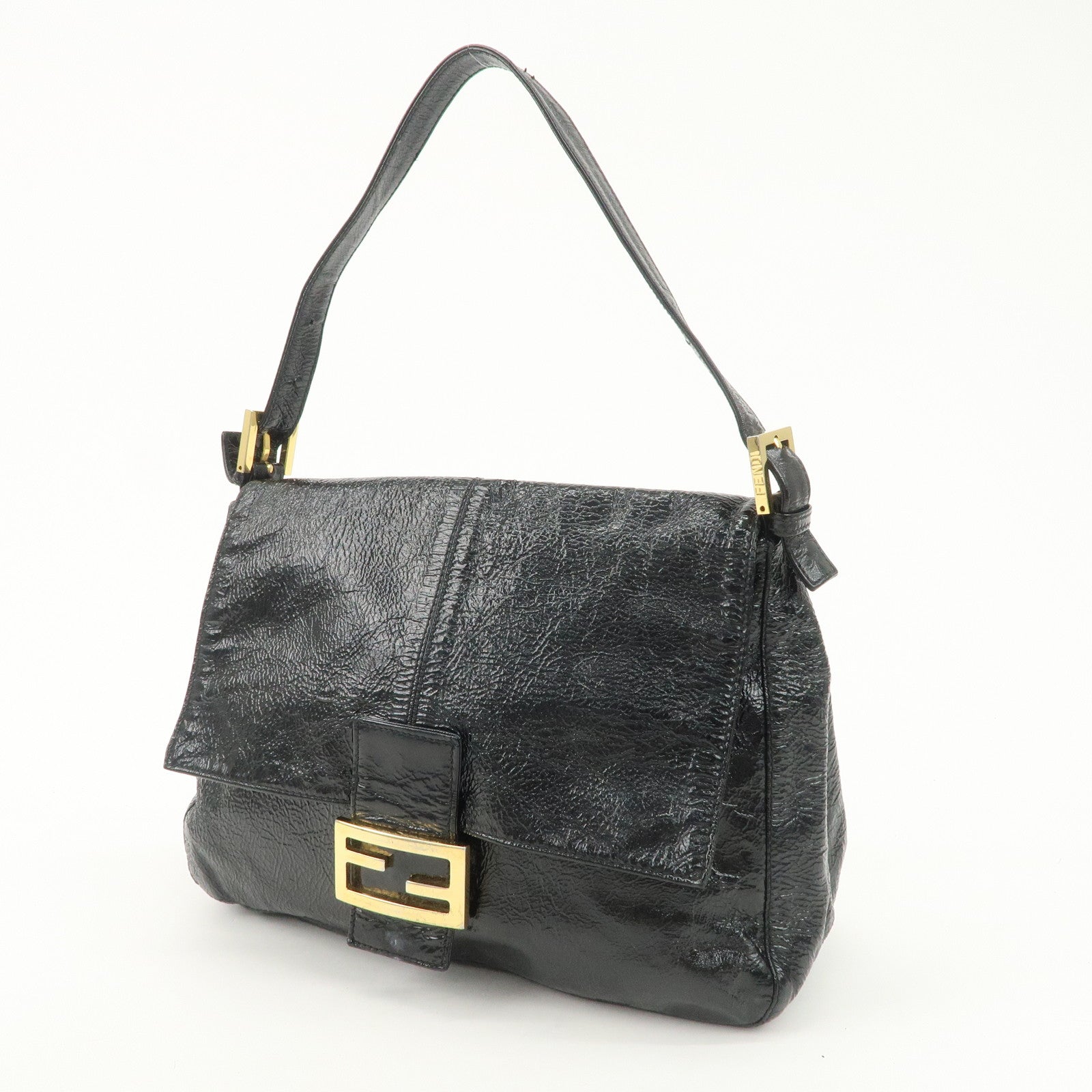 FENDI Mamma Baguette Leather Shoulder Bag Hand Bag Black
