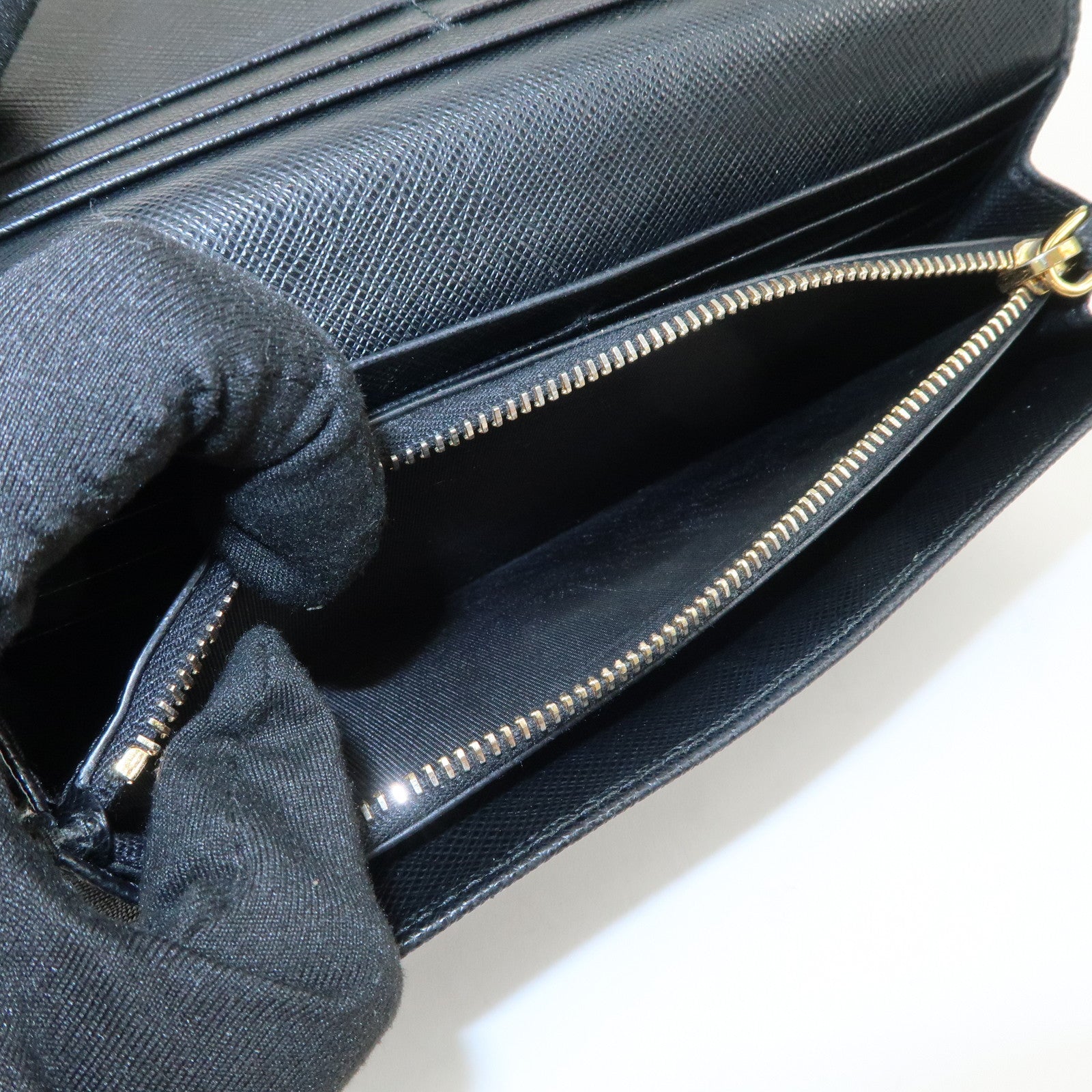 PRADA Saffiano Leather Flap Bi-Fold Long Wallet Black 1MH132